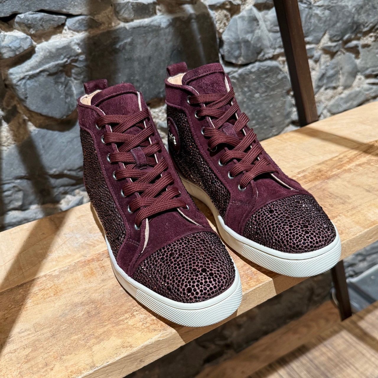 Christian Louboutin Christian Louboutin Burgundy Louis Strass High-top Sneakers Size US 8 / EU 41 - 4 Thumbnail