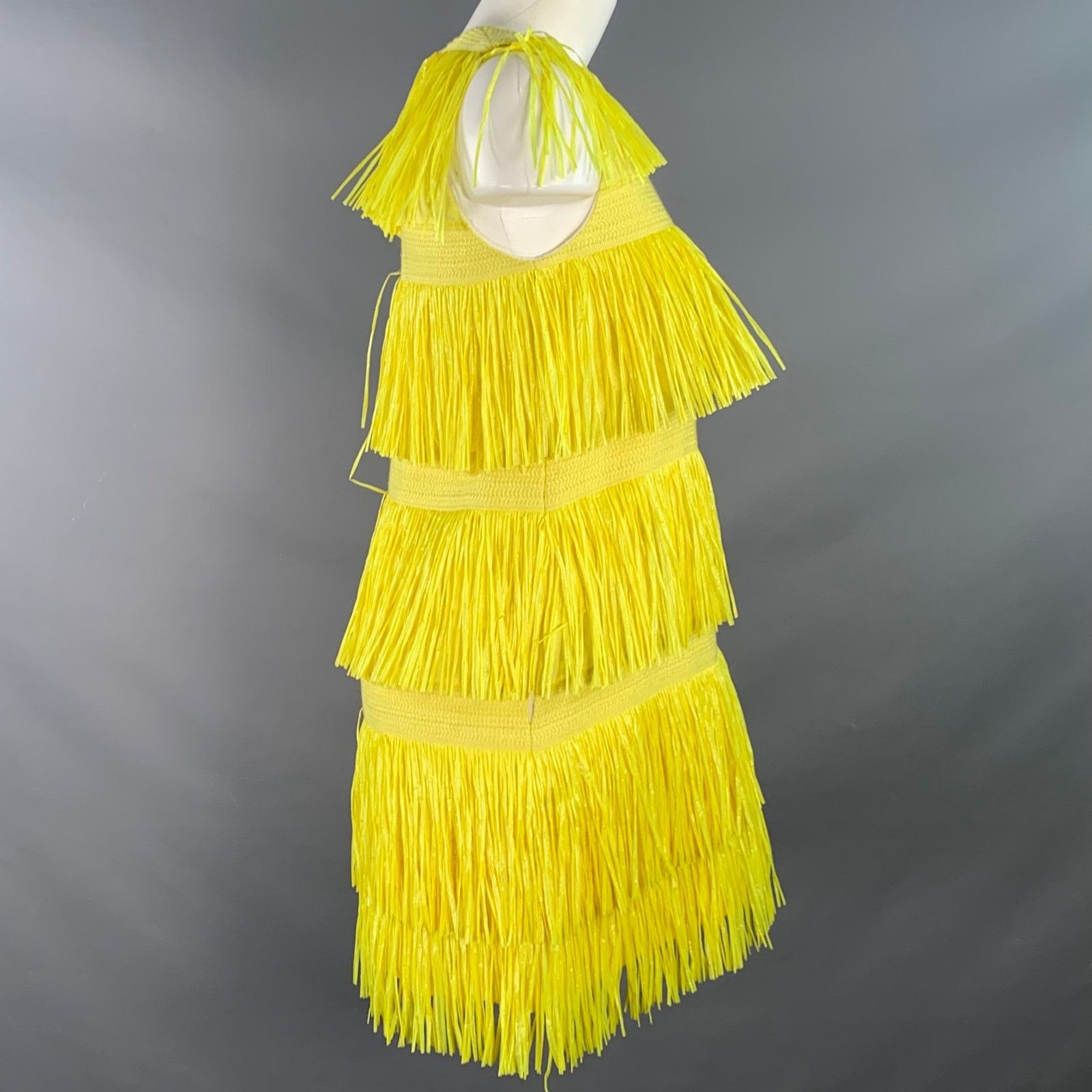 MSGM MSGM Size 4 Yellow Polyamide Blend Fringe Shift Dress Size S / US 4 / IT 40 - 2 Thumbnail