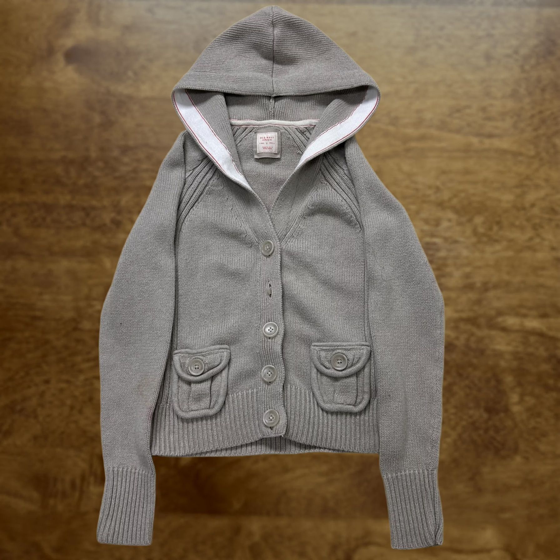 Old Navy Y2K Old Navy Cardigan Sweater Women Medium Gray Hooded Button Front Pockets Knit Size M / US 6-8 / IT 42-44 - 1 Thumbnail