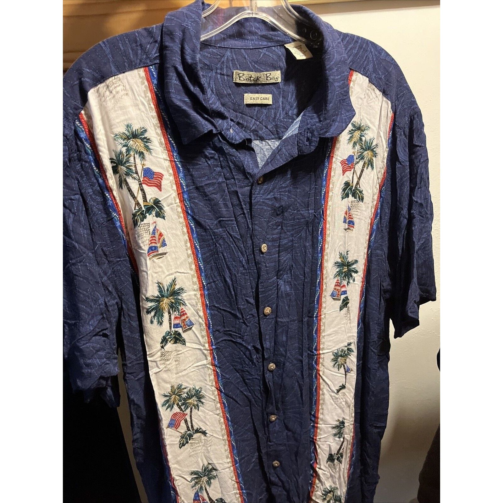 Batik Bay Batik Bay Navy Men’s L Shirt USA Flag Palm SS Hawaiian Rayon Size US L / EU 52-54 / 3 - 11 Thumbnail