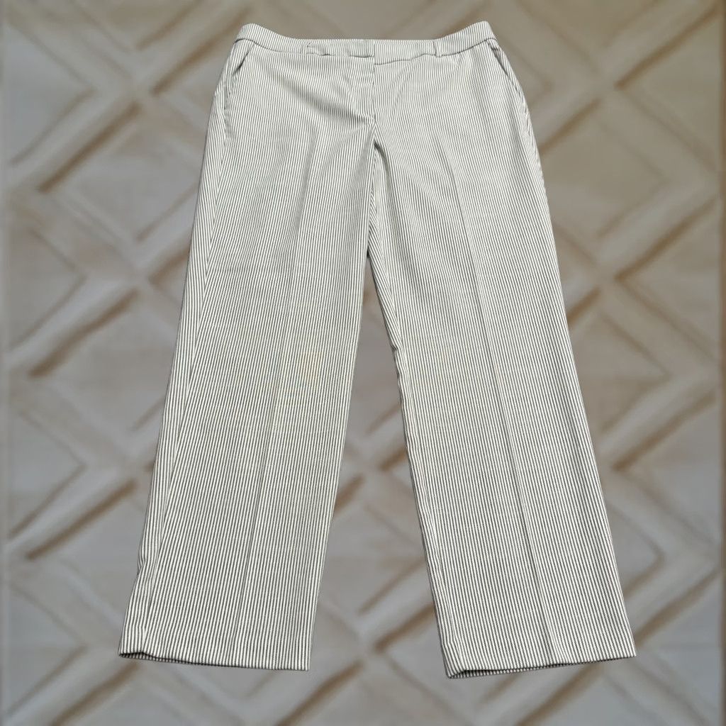 Joie Joie Pinstriped Slim Straight Trouser Pants Women 12 White Gray High Rise Career Size 34" / US 12 / IT 48 - 1 Thumbnail