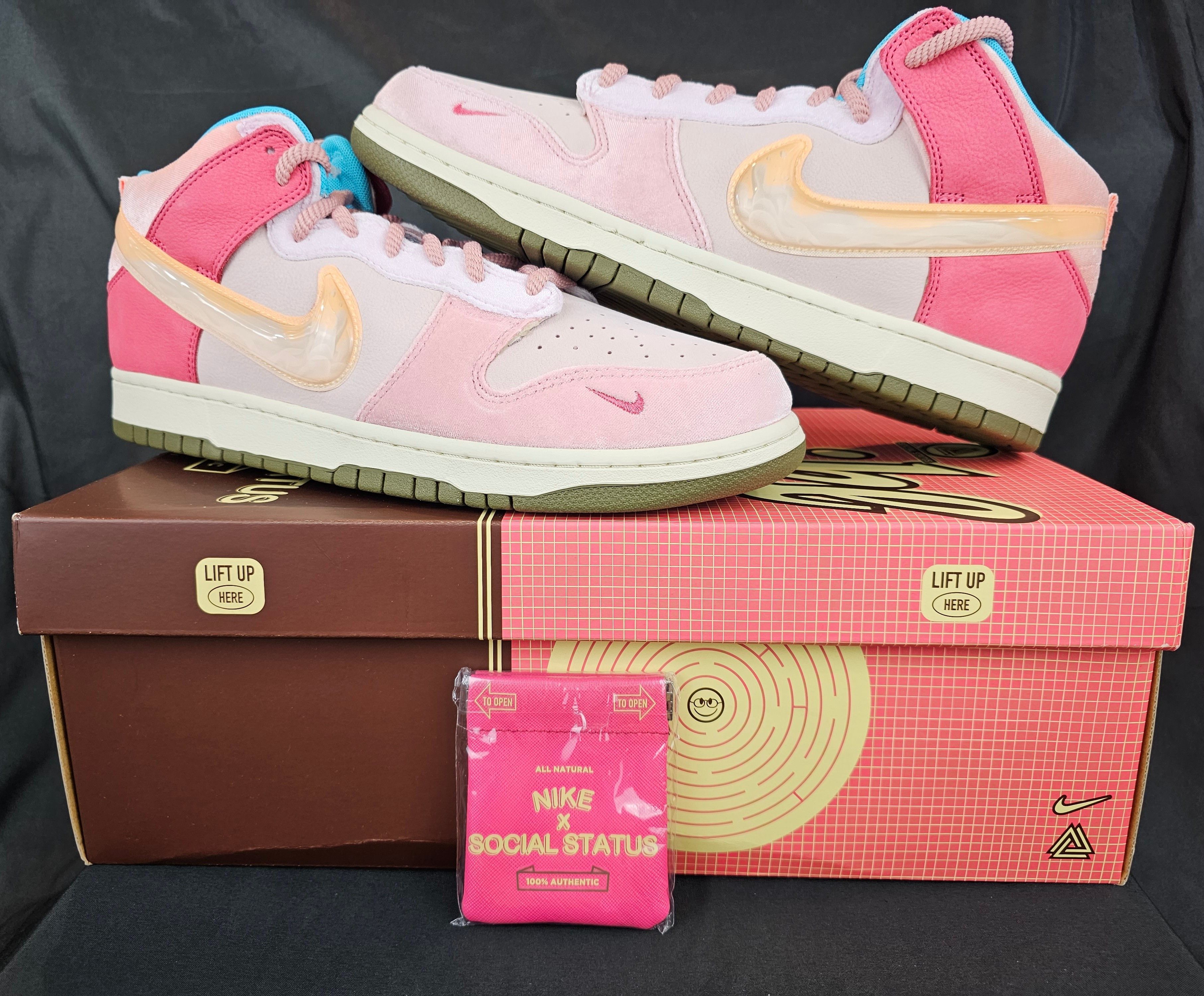social status x nike dunk mid strawberry milk mens