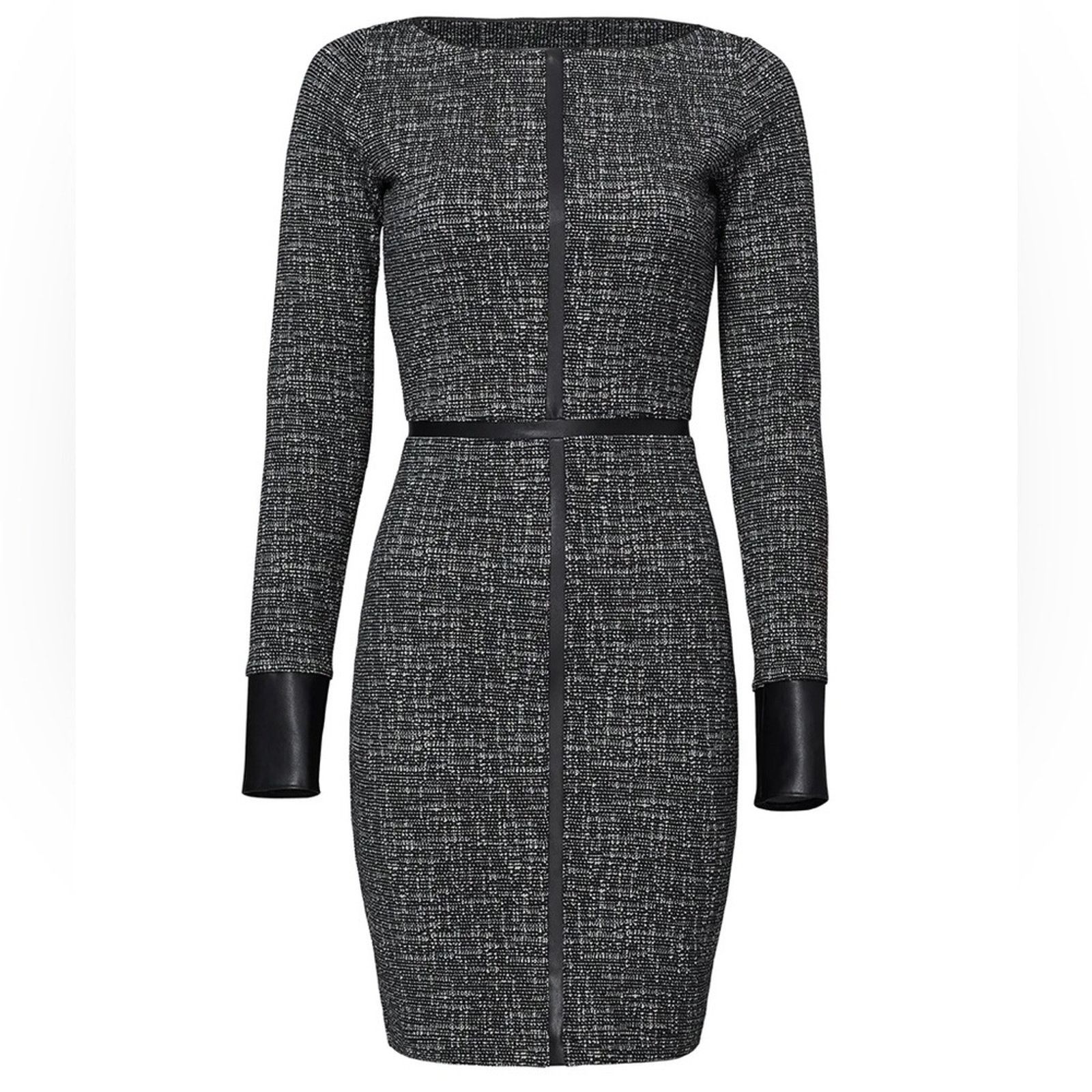 ANTHROPOLOGIE Black White Tweed Leather $228 Shift Dress