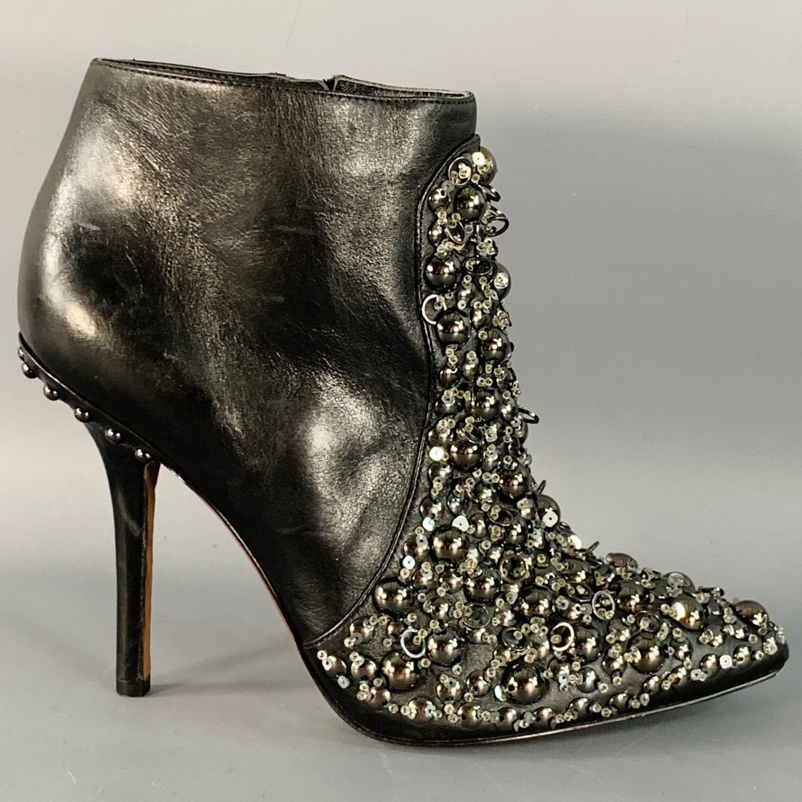 Vera Wang VERA WANG 6 Black Leather Studded Side Zipper Stiletto Boots Size US 6 / IT 36 - 2 Thumbnail