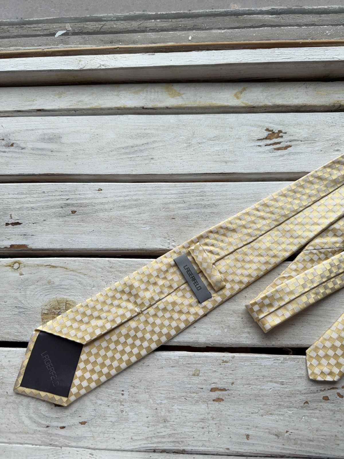 Karl Lagerfeld Vintage Lagerfeld Silk Tie Yellow Checkered Pattern Italy Size ONE SIZE - 5 Thumbnail