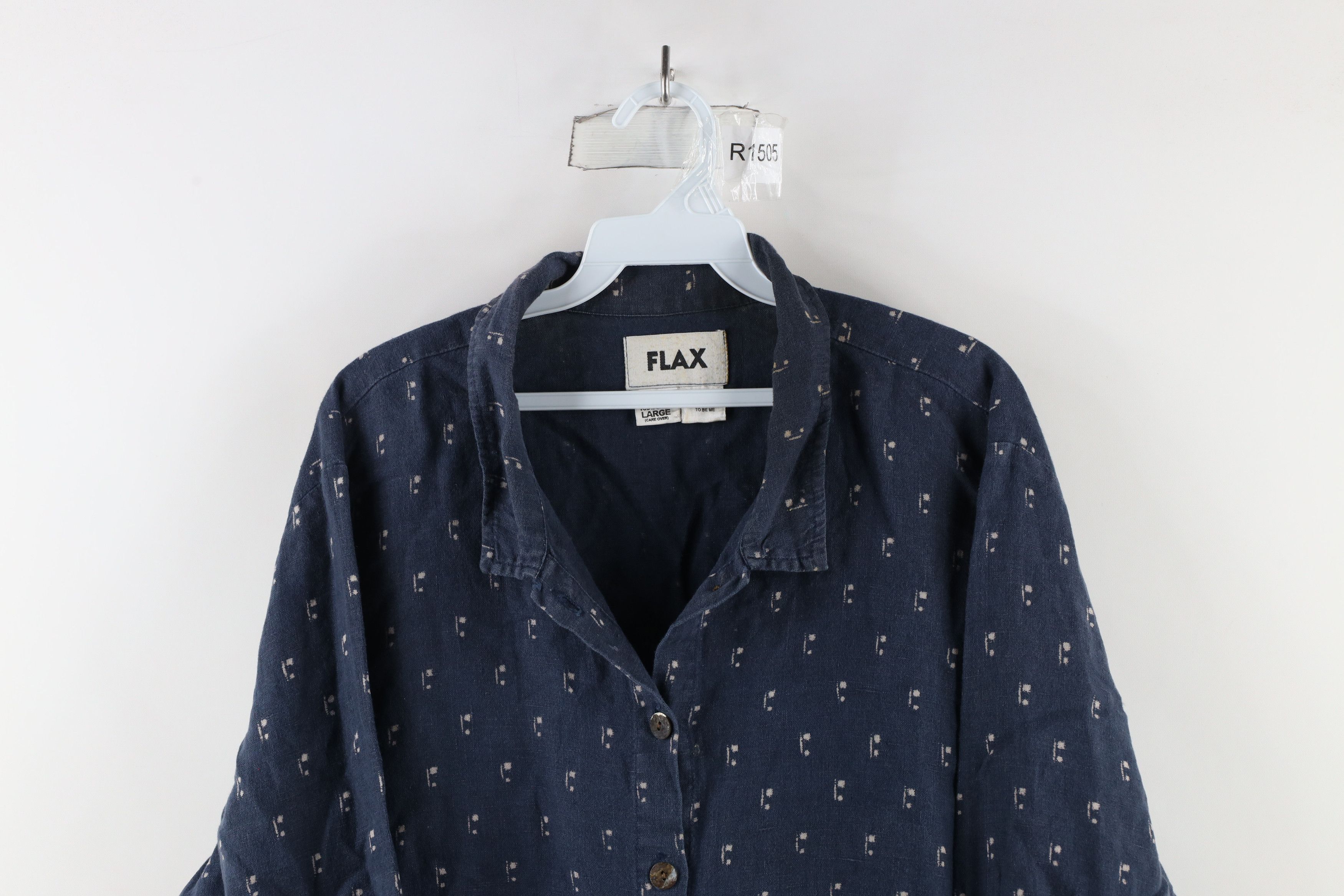 FLAX × Vintage Flax Linen Lagenlook Geometric Collared Button Shirt Size L / US 10 / IT 46 - 2 Thumbnail