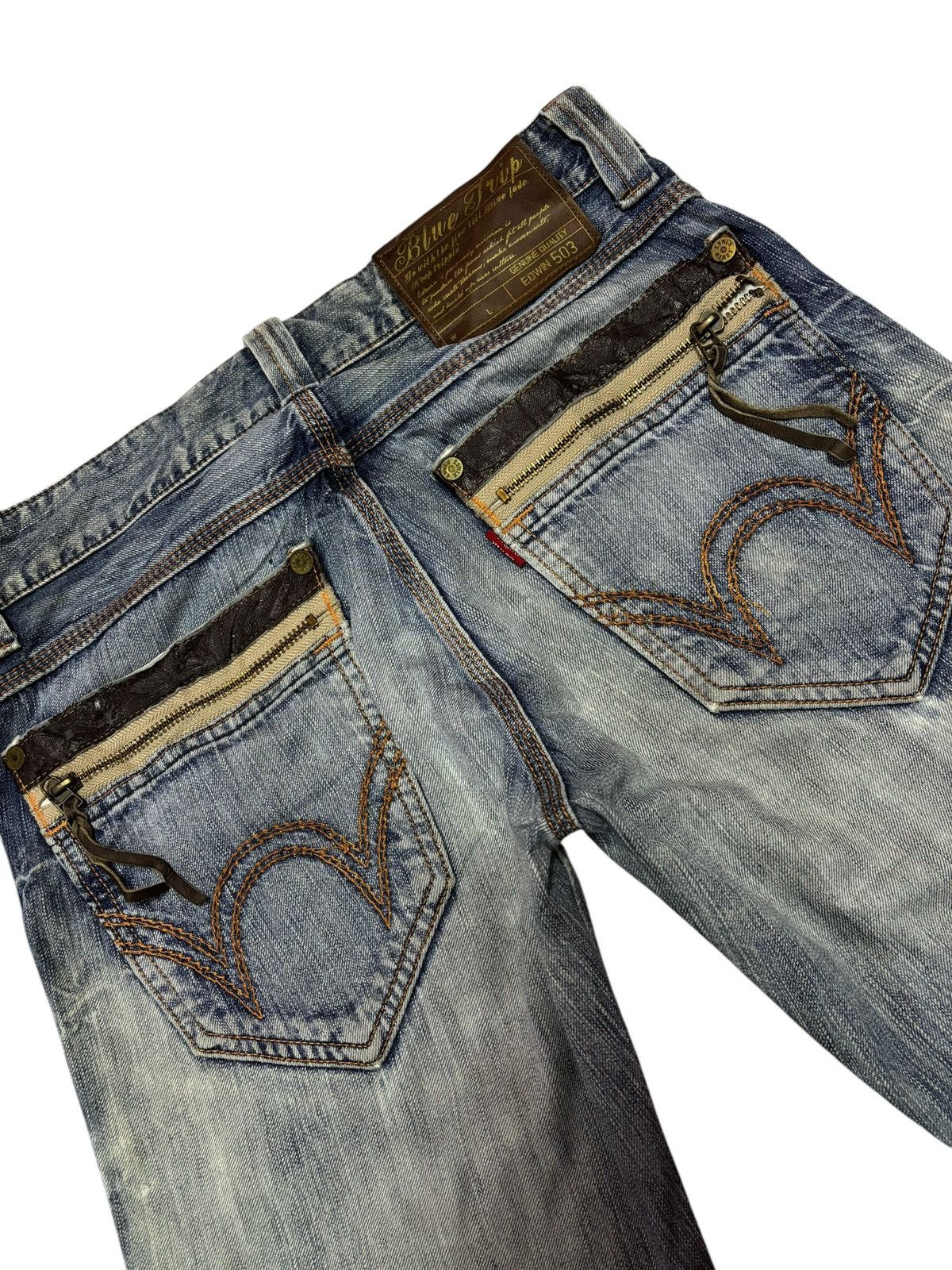 Edwin × Japanese Brand Vintage Edwin BTZ503 Blue Trip Bootcut Jeans Size US 31 - 5 Thumbnail