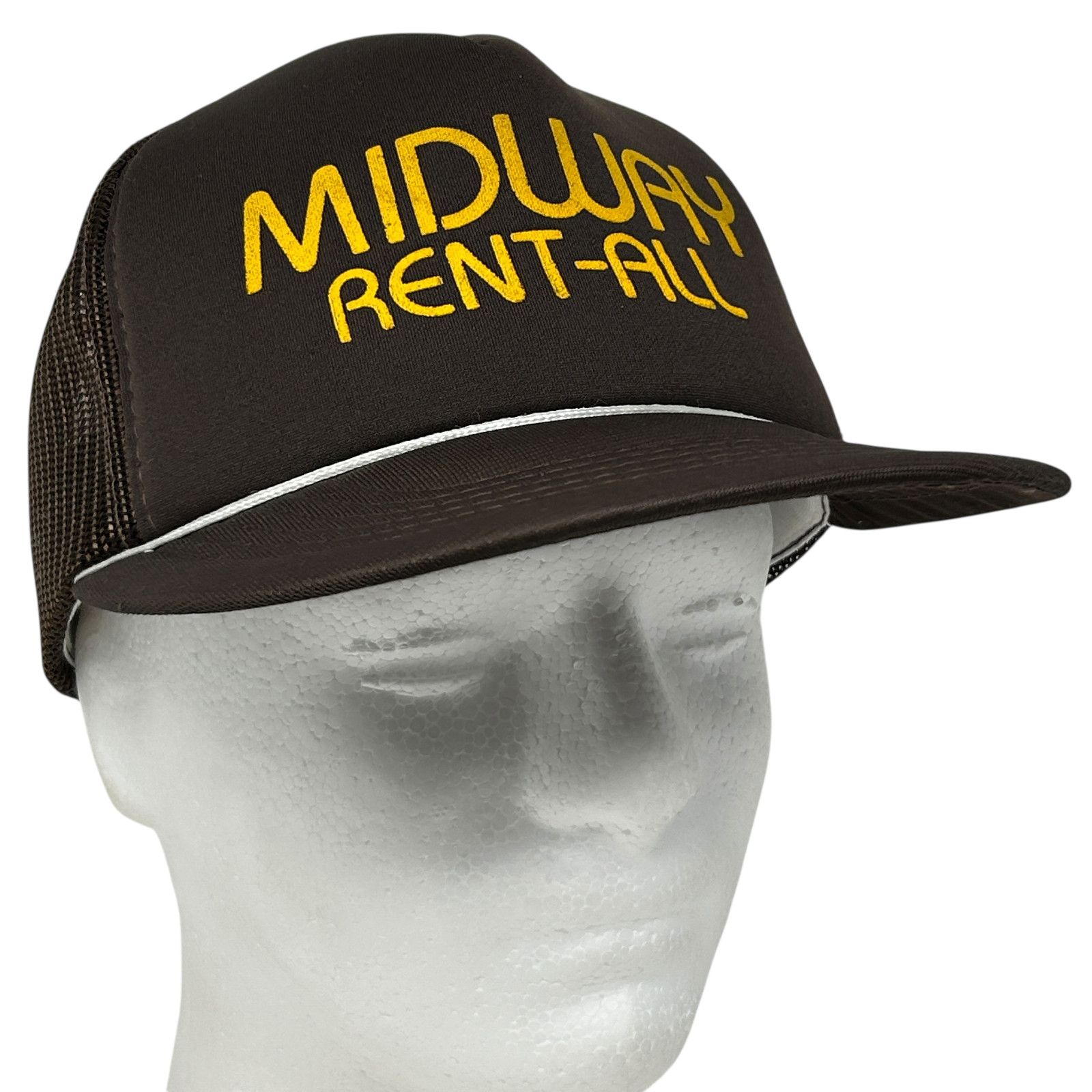 Vintage Vintage Midway Rent All Trucker Hat Cap Brown 80s Foam Front Size ONE SIZE - 1 Thumbnail