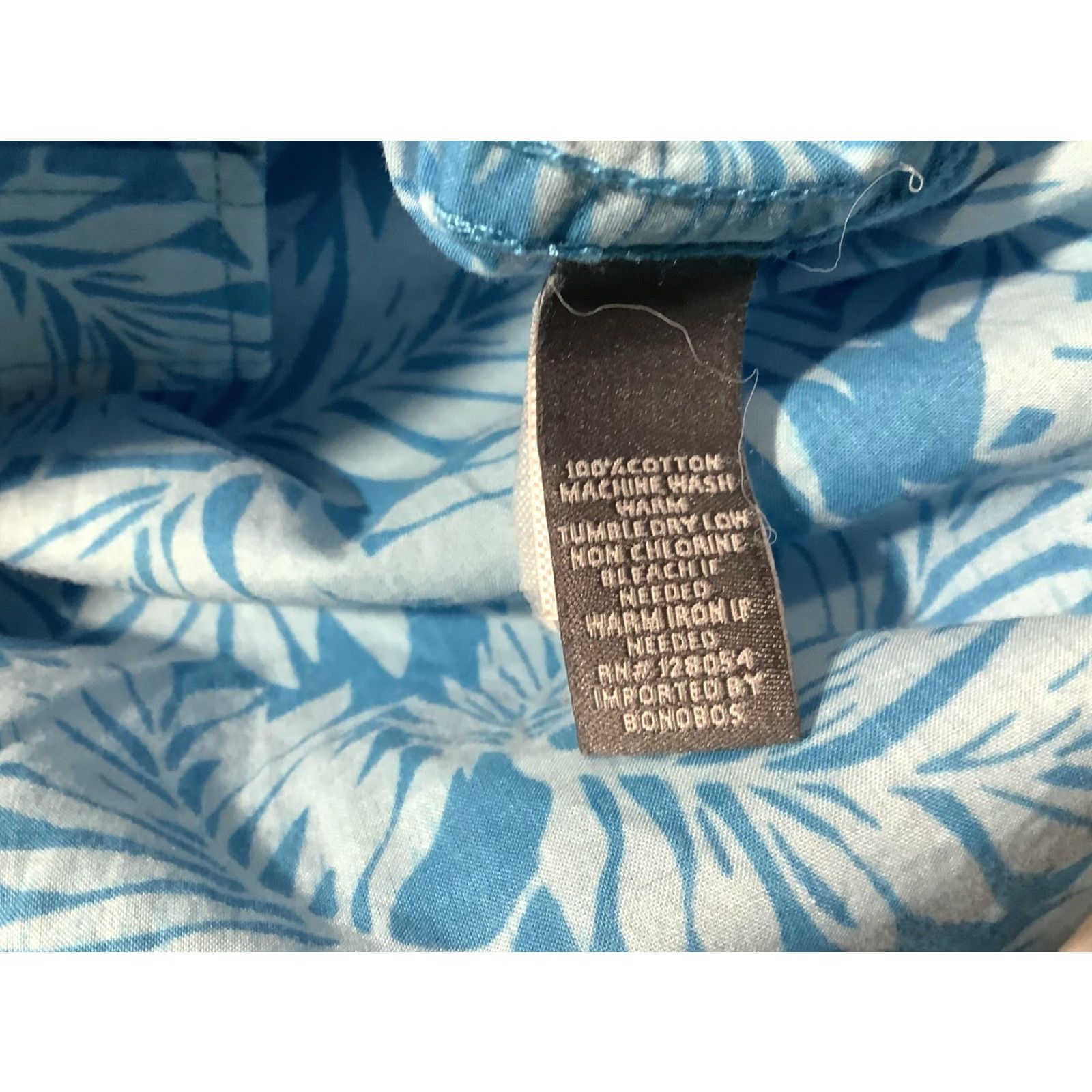 Bonobos Bonobos Shirt Mens M Blue Tropical Leaf Print Button-Down Slim Fit Cotton Size US M / EU 48-50 / 2 - 7 Thumbnail