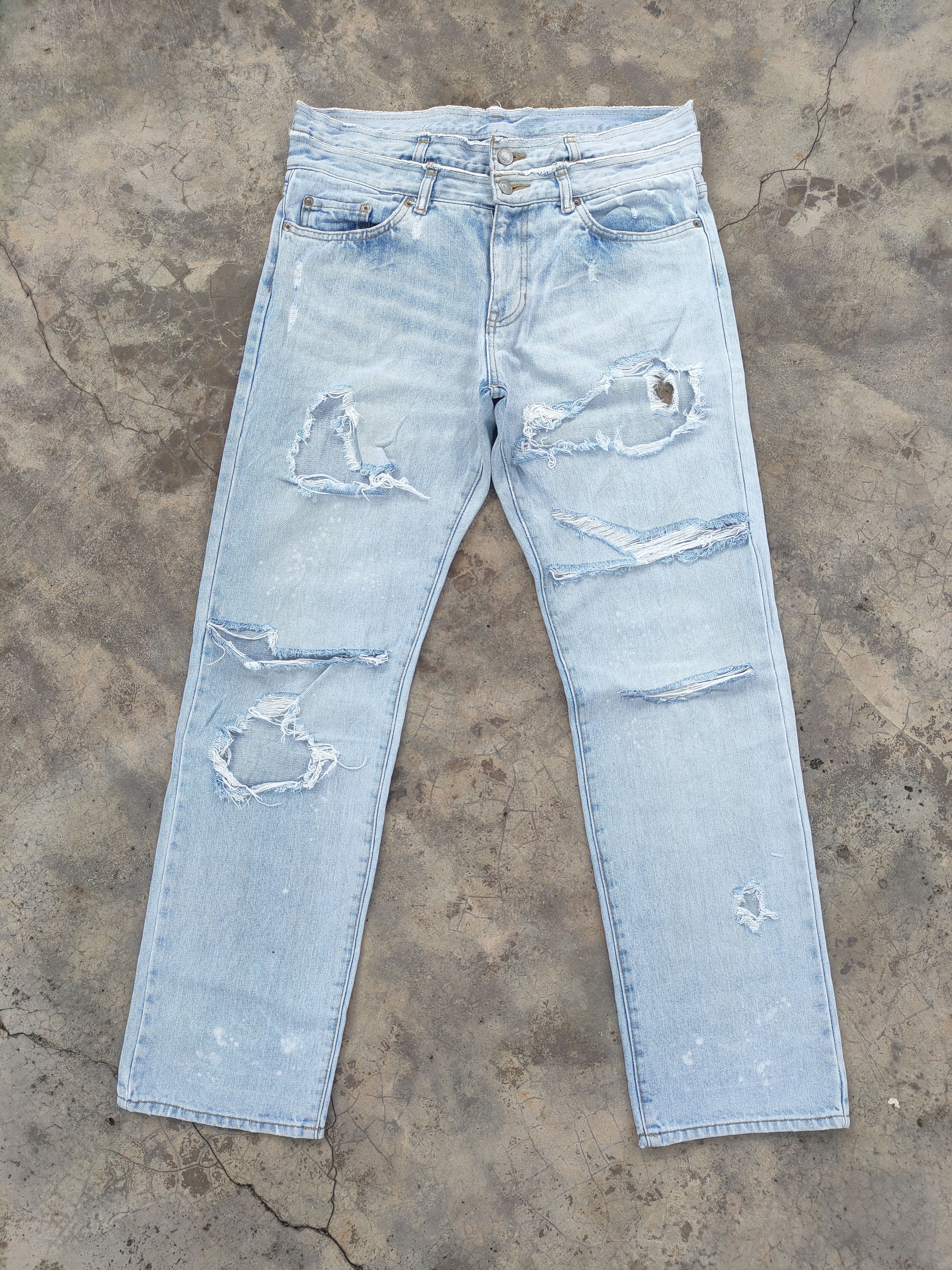 Japanese Brand Vtg Japanese faded double waist distressed jeans denim Size US 34 / EU 50 - 2 Thumbnail