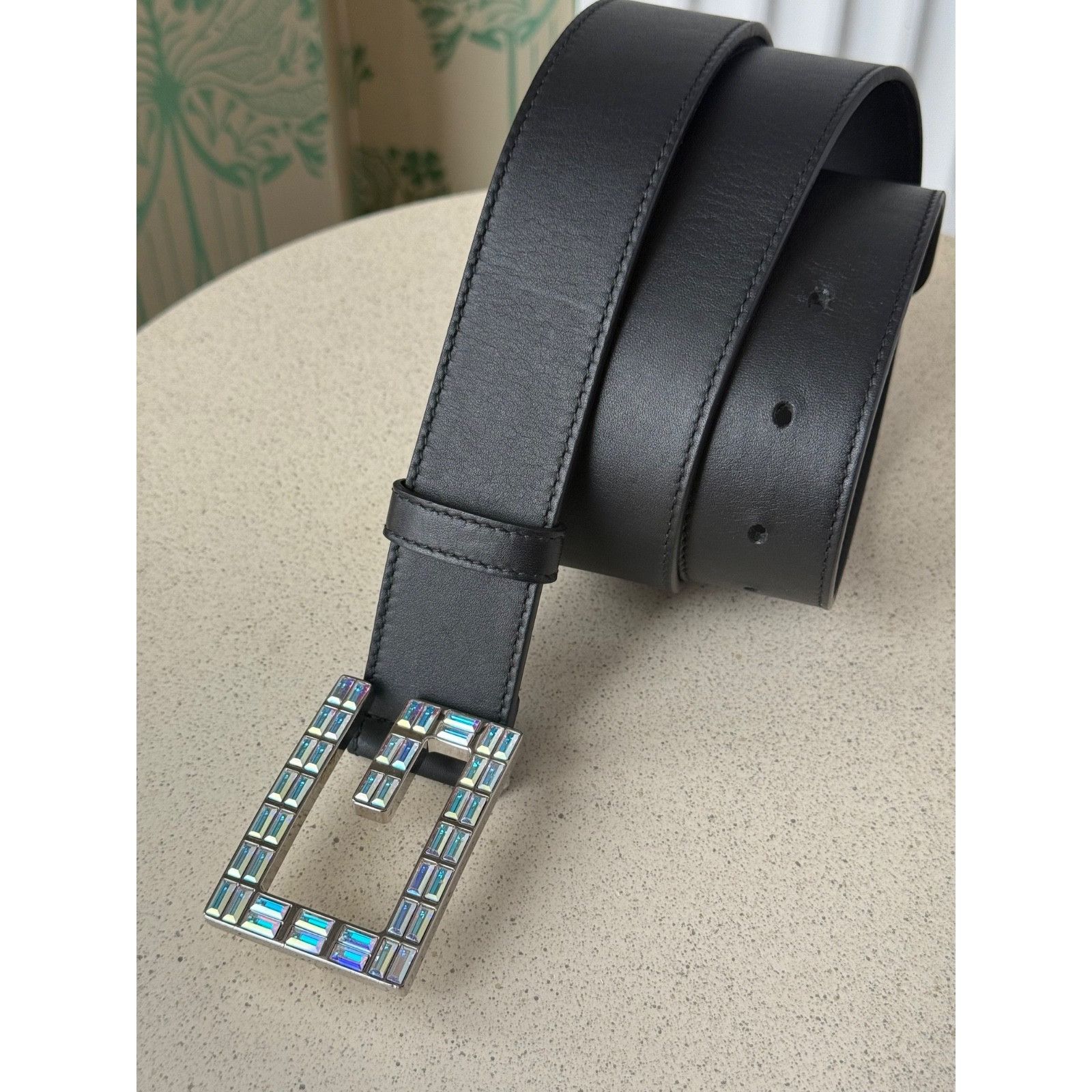 Gucci Gucci Crystal Embellished Black Leather G Buckle Belt 90/36 Size 36 - 10 Thumbnail