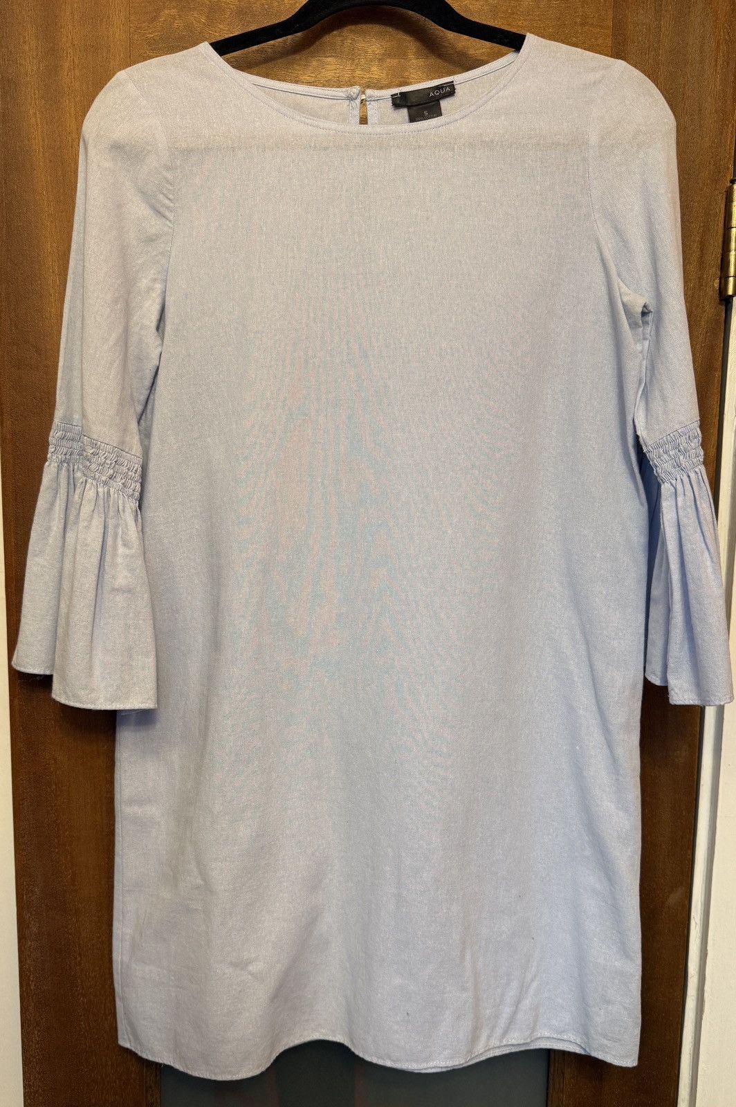 AQUA Aqua Women Light Blue Bell Smocked Elasticated Sleeve Shift Size S / US 4 / IT 40 - 1 Thumbnail