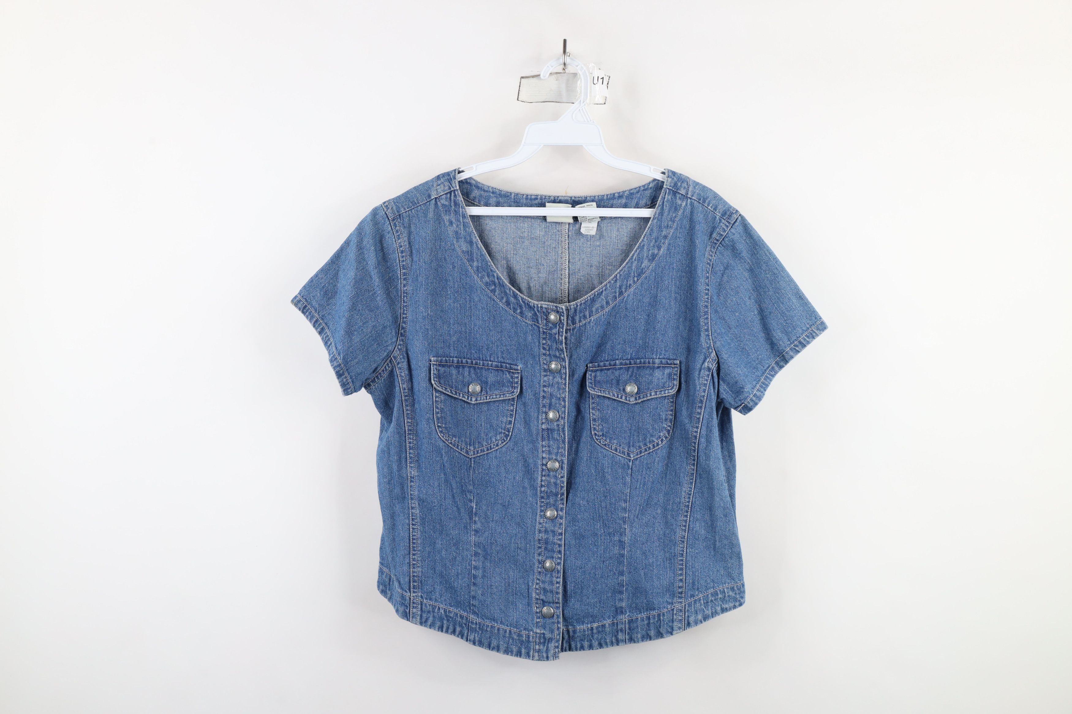 Gap × Vintage Vintage Y2K 90s Gap Cropped Denim Jean Button Shirt Blue Size L / US 10 / IT 46 - 1 Thumbnail