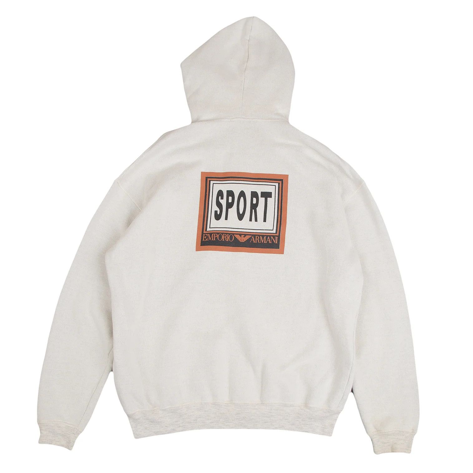 Emporio Armani Cotton Rayon Back Print Zip-Up Hoodie Off White M Size US M / EU 48-50 / 2 - 1 Thumbnail