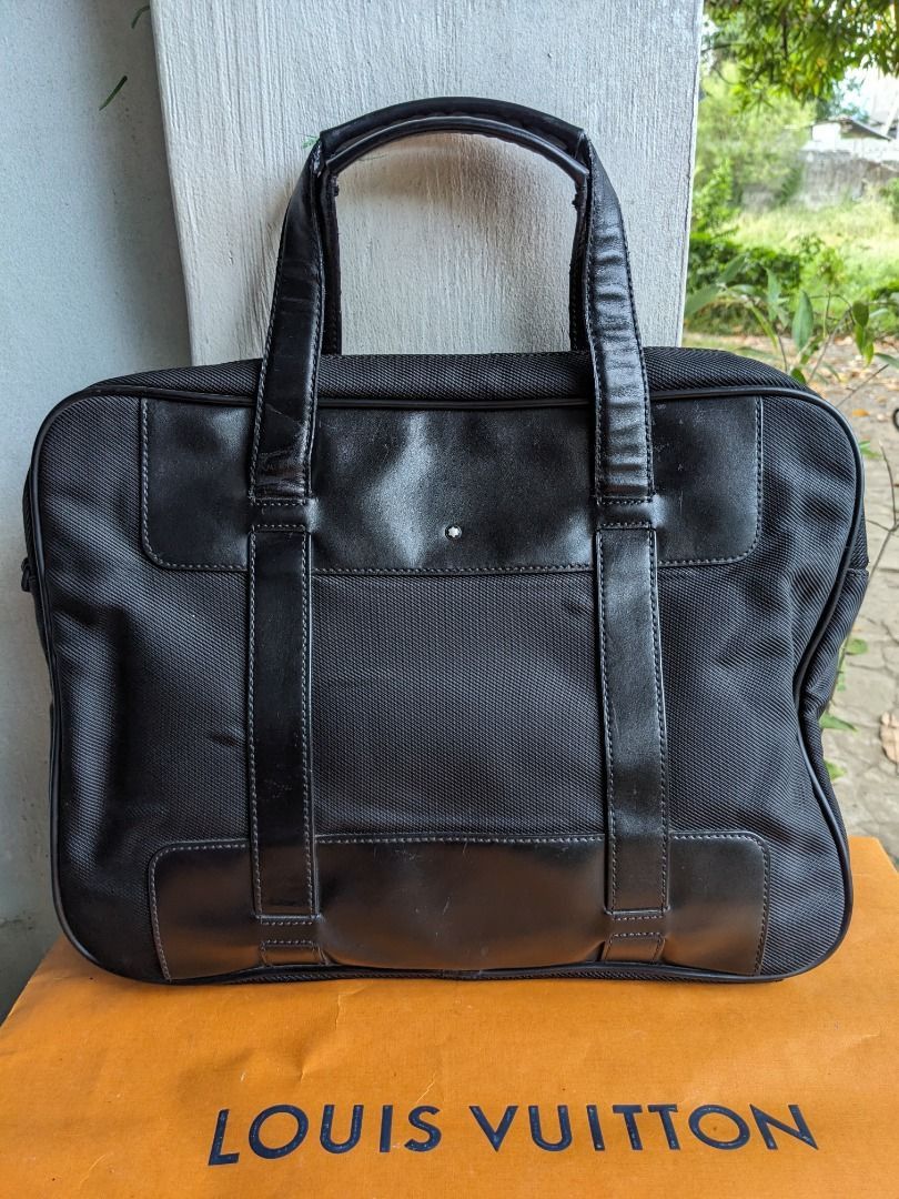 Montblanc Montblanc Black Briefcase Laptop Bag Leather Trim with Strap Size ONE SIZE - 1 Thumbnail