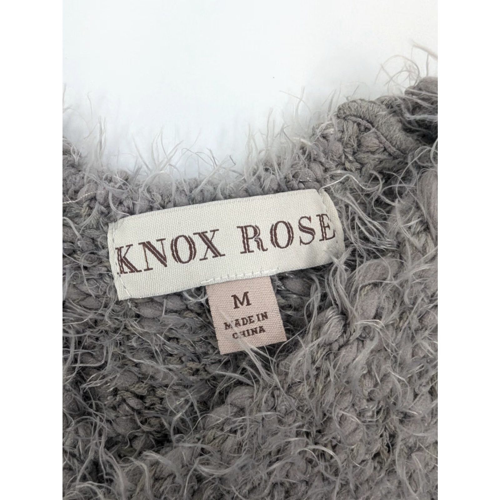 Vintage Knox Rose Sweater M Gray V-Neck Back Cutout Fuzzy Long Sleeve Pullover Women Shirt Size M / US 6-8 / IT 42-44 - 7 Thumbnail
