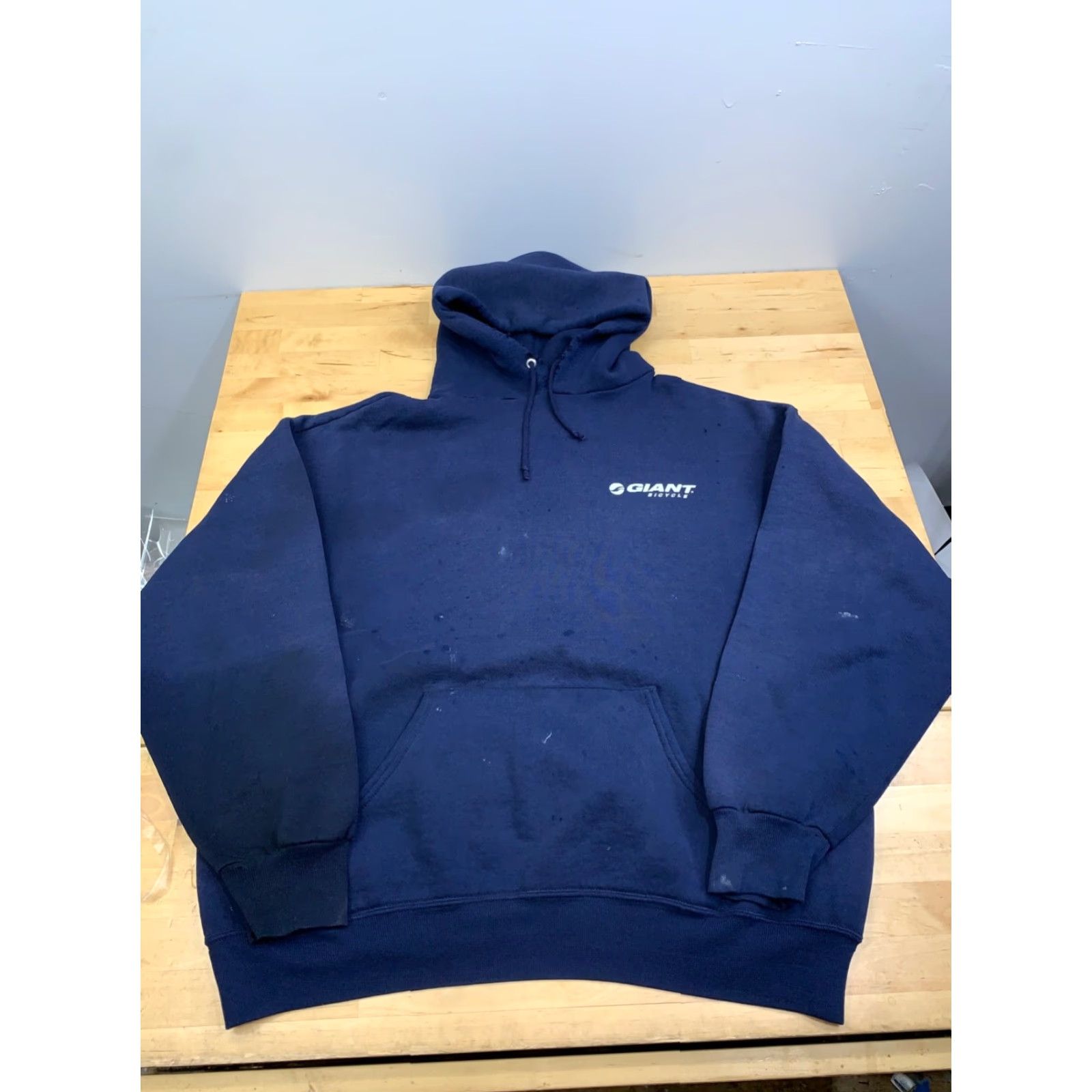 Jerzees VINTAGE Giant Bicycle Hoodie Men XL USA 90s Blue Distress Pullover 12898 Size US XL / EU 56 / 4 - 2 Thumbnail