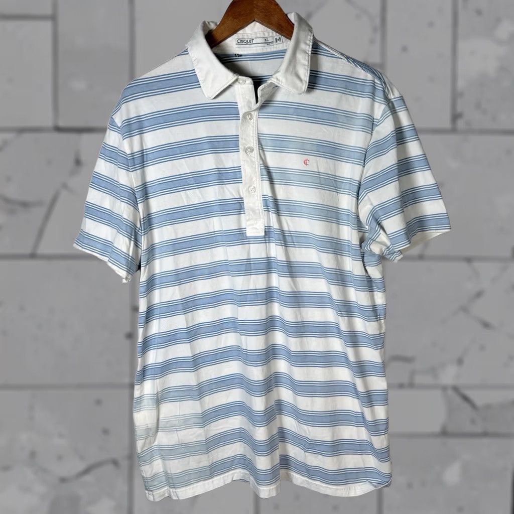 Vintage Criquet Slim Fit Polo Shirt Mens Size XL Blue Striped Cotton Blend Pima Slimming Size US XL / EU 56 / 4 - 1 Thumbnail