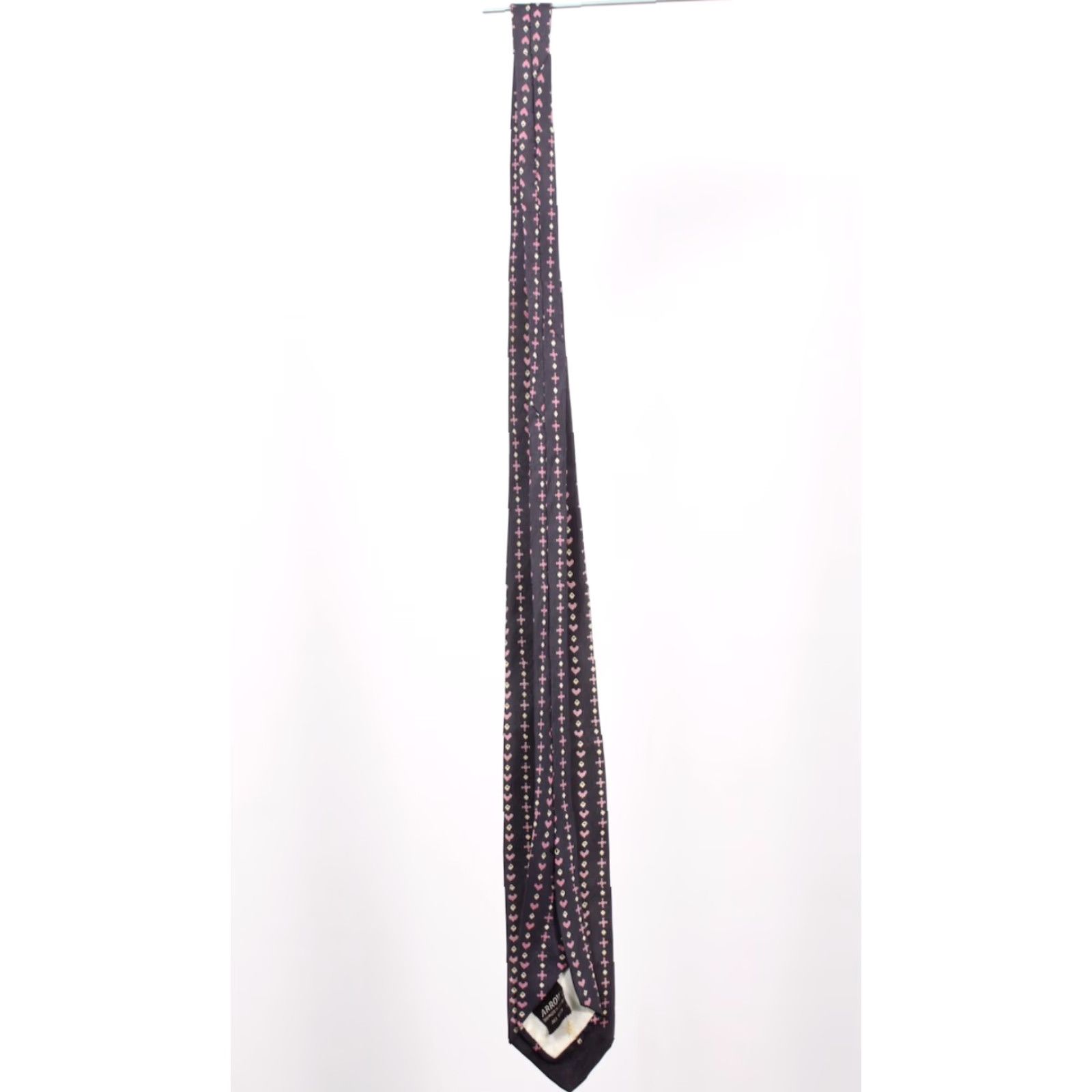 Arrow VTG Arrow 1950s Necktie Navy Blue Pink Abstract Pattern Silk Tie Men 50s Tie Size ONE SIZE - 4 Thumbnail