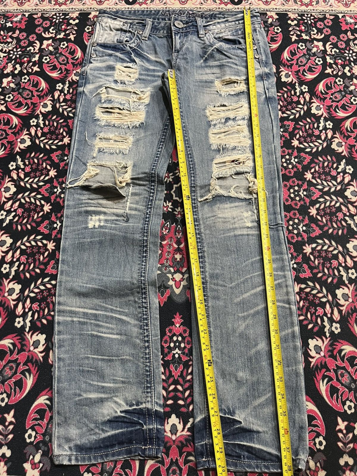 Japanese Brand Vintage Japanese Brand African Taro Trashed Blue Washed Jean Size 29" - 9 Thumbnail