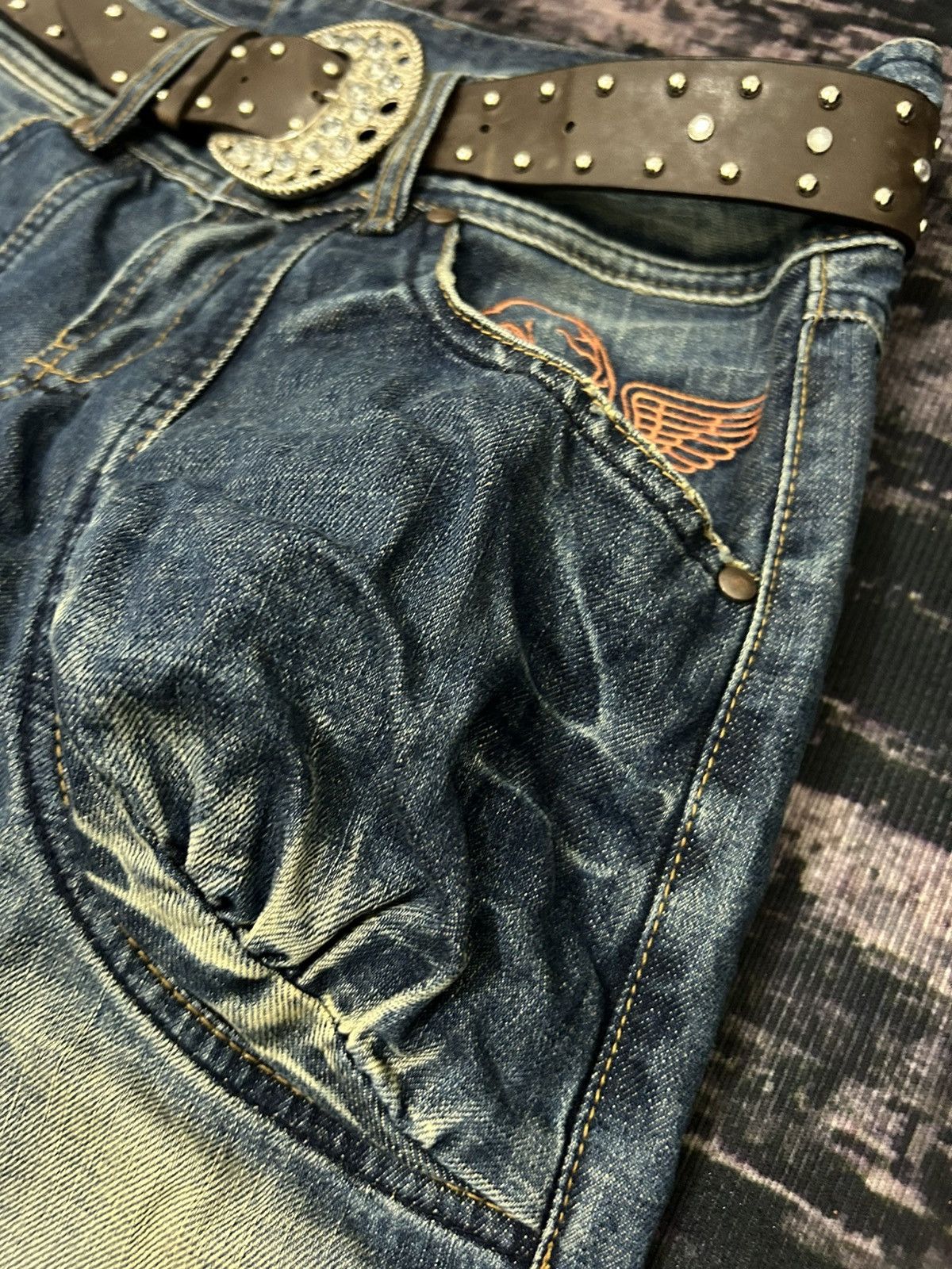 Japanese Brand 2#1 Jeans Jesus Loves You Skull Mud Wash Jeans Size US 30 / EU 46 - 9 Thumbnail