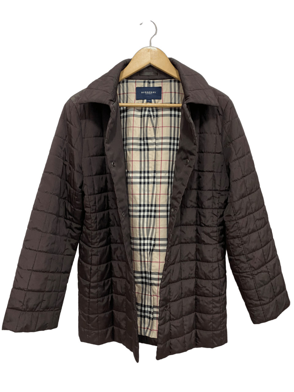 image of Burberry Light Puffer Goose Nova Check Jacket in Brown, Men's (Size Medium)