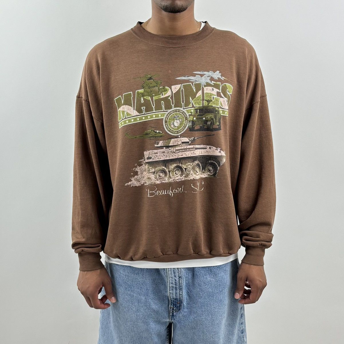 Hanes vintage 90s US MARINES Military Army spellout sweatshirt Size US XL / EU 56 / 4 - 4 Thumbnail