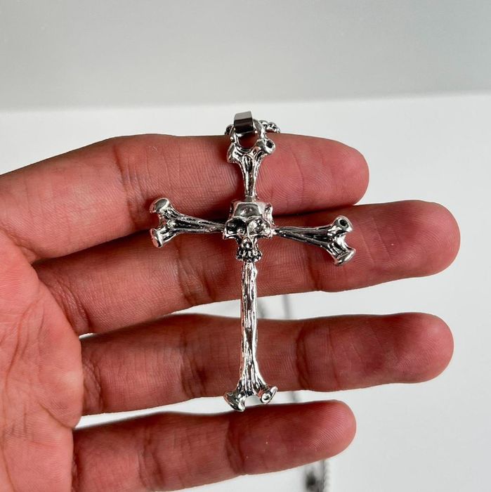 Sterling Silver Y2K metal punk grunge skulls bones cross pendant ...