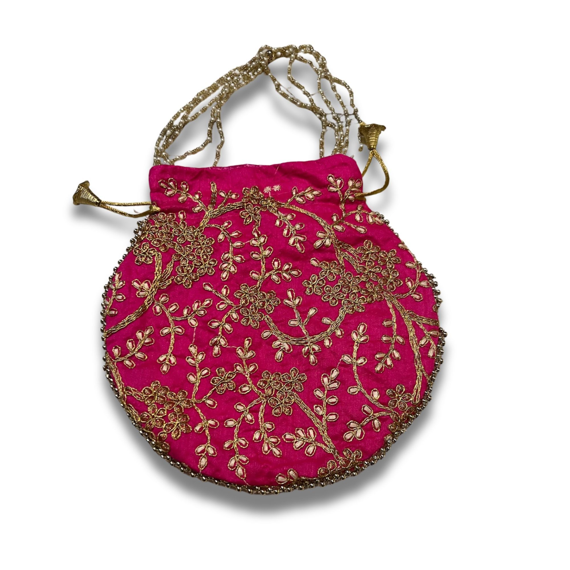 Other Indian Potli Handbag In Hot Pink With Gold Embroidery & Bead Size ONE SIZE - 2 Thumbnail