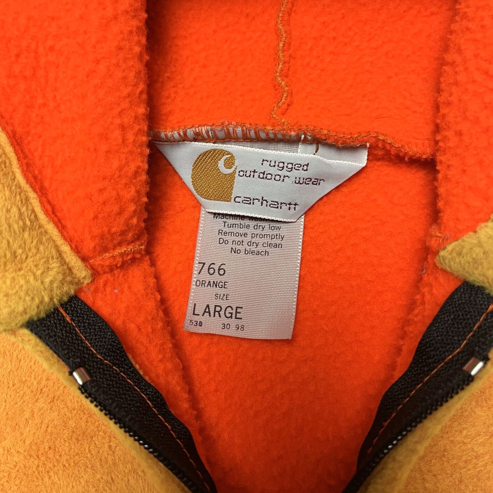 VINTAGE Carhartt Rugged Hoodie Sweatshirt Orange Full Zip Fleece 80s Mens L