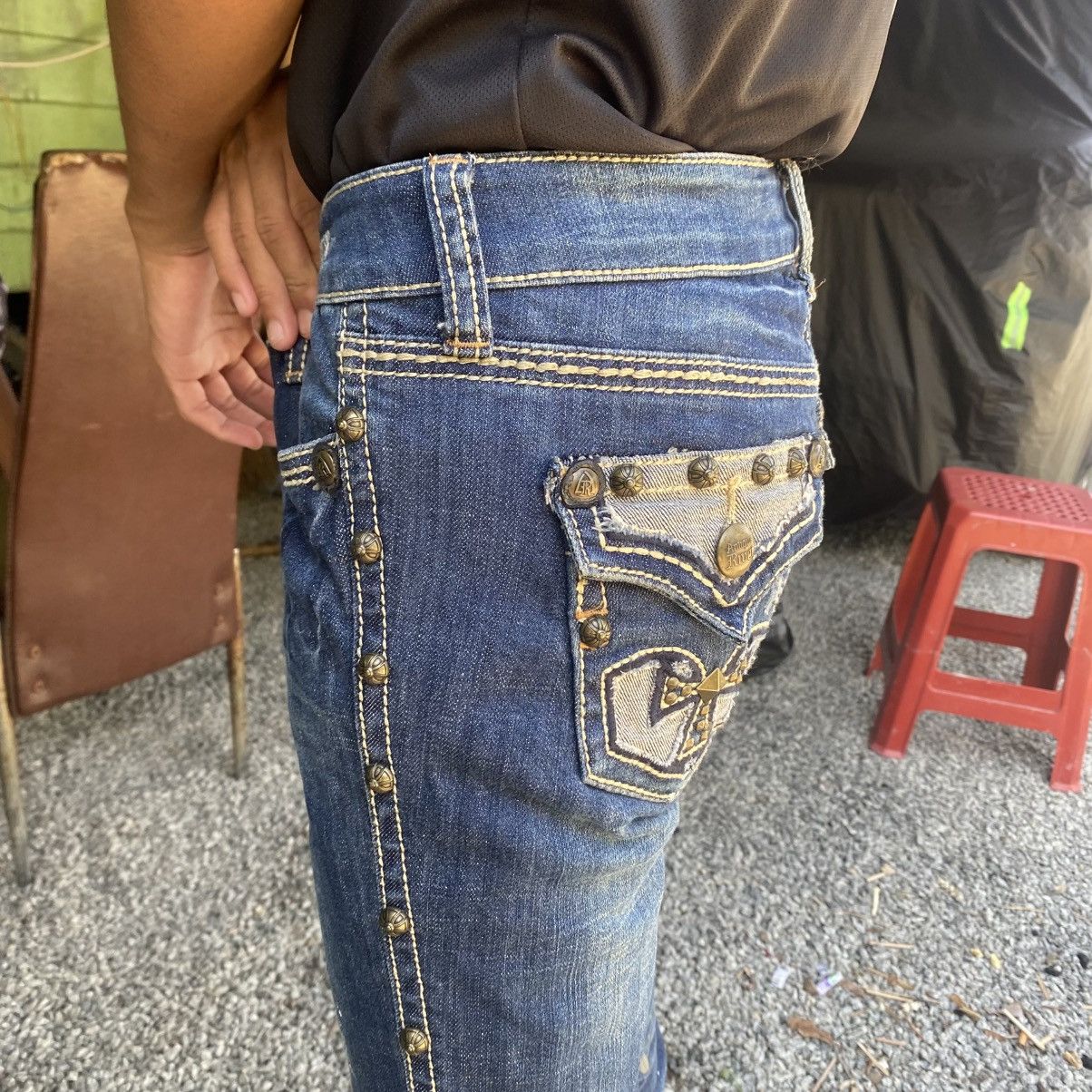 Seditionaries ANTIQUE RIVET STUDDED CROSS CH INSPIRED JEANS Size US 28 / EU 44 - 14 Thumbnail