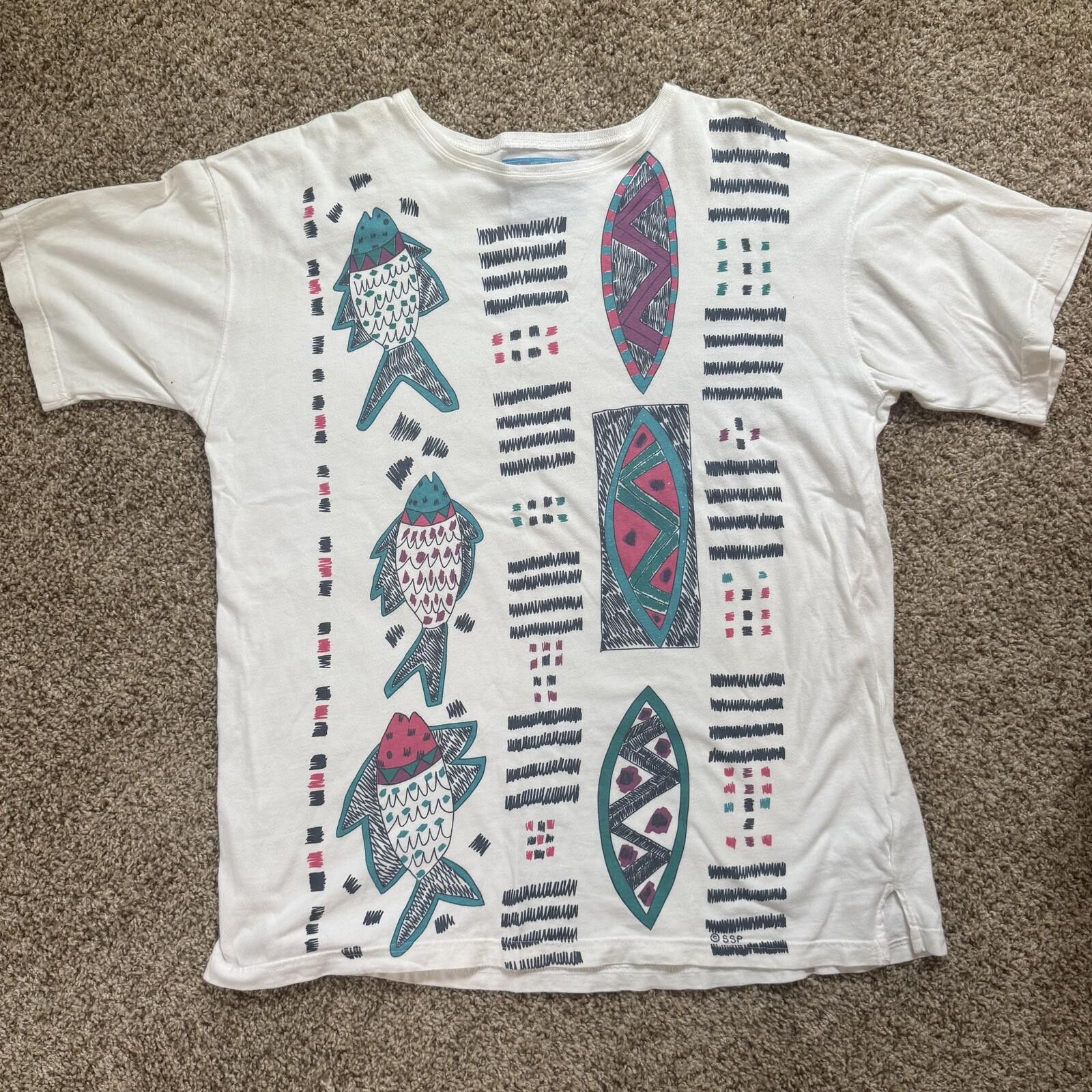 Other Segrets Vintage Oversized Graphic Fish Pattern T-Shirt-L/XL Size ONE SIZE - 1 Thumbnail