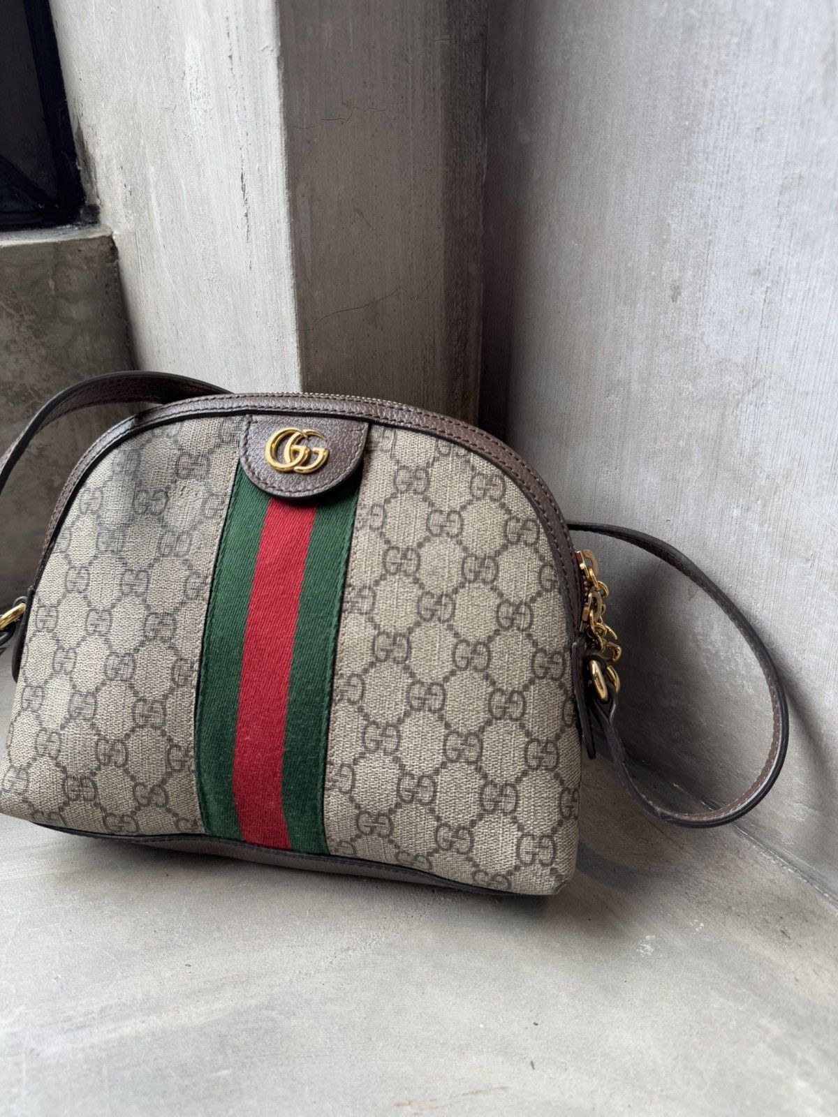 Gucci GUCCI BROWN CANVAS GG SUPREME OPHIDIA DOME SMALL BAG Size ONE SIZE - 4 Thumbnail