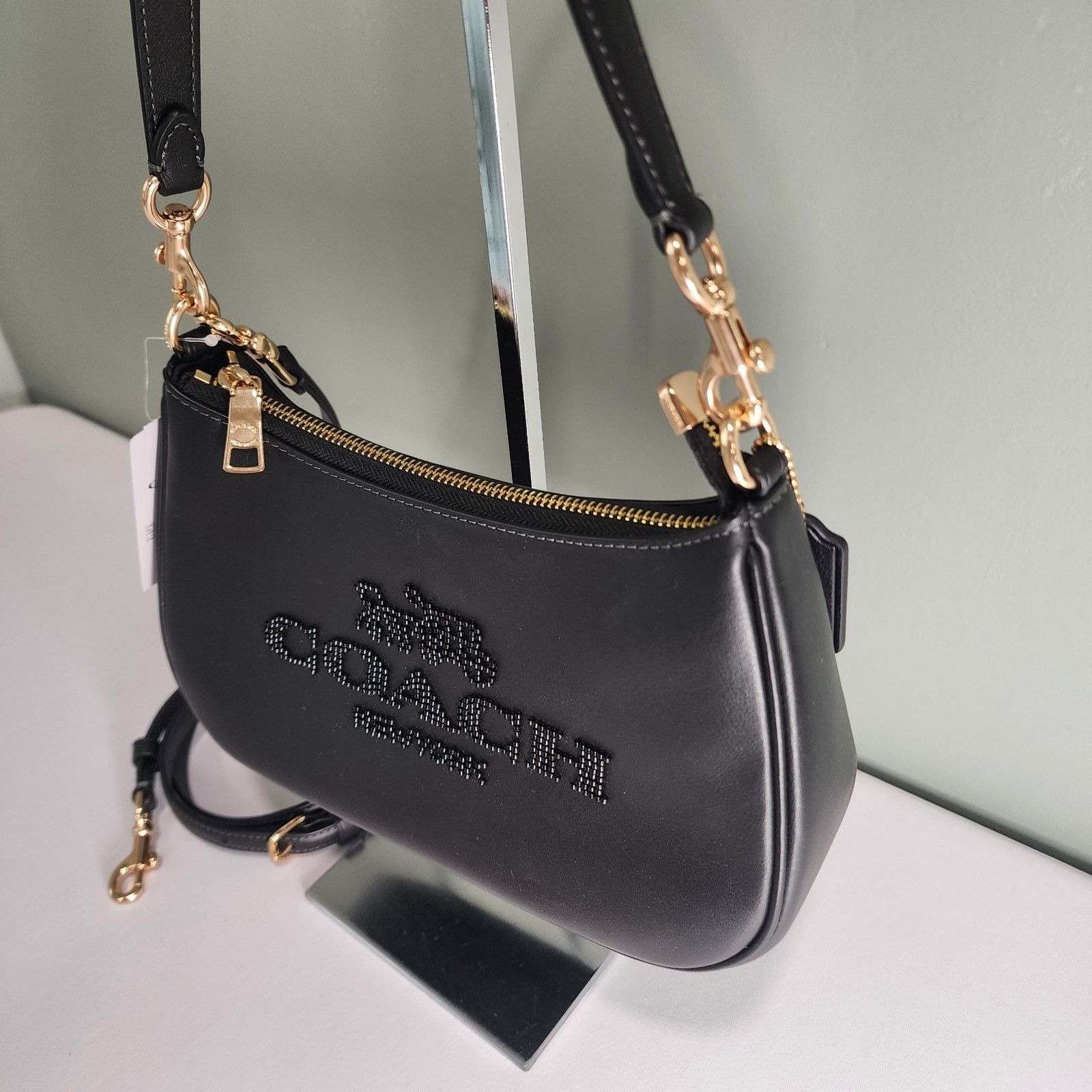 Coach COACH CCE86 Teri Shoulder Bag Beaded Graphic Smooth Black Size ONE SIZE - 5 Thumbnail