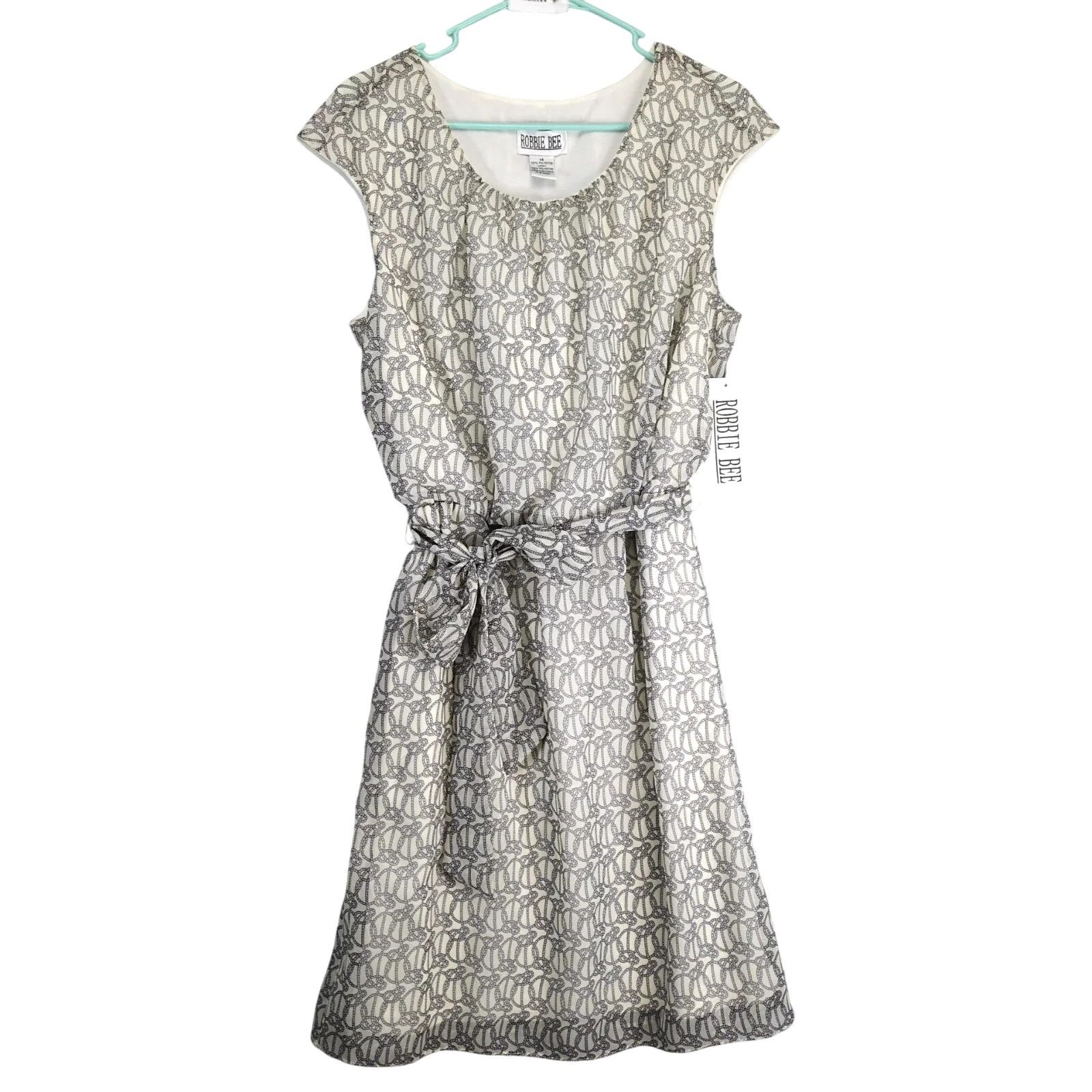 Other NWT Robbie Bee Blouson Dress Sz 14 Midi Rope Print Tie Belt Size XL / US 12-14 / IT 48-50 - 1 Thumbnail