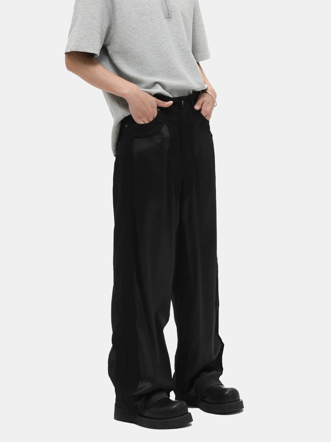 Japanese Brand × Jean Stitched PU leather straight loose versatile casual trousers Size US 32 / EU 48 - 4 Thumbnail