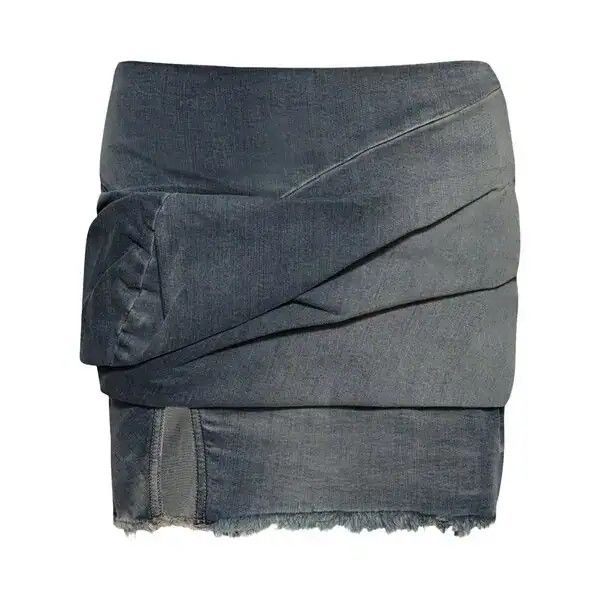 Rick Owens o1mle0426 Draped Mini Denim Skirt in Blue Size 32" / US 10 / IT 46 - 1 Preview