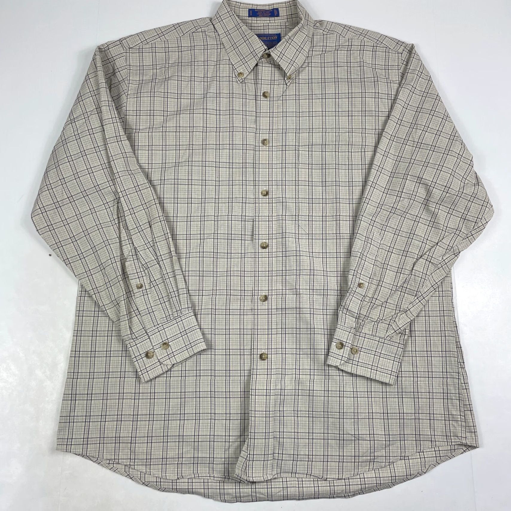 Pendleton VINTAGE Pendleton Broadway Cloth Shirt Mens Large Beige Plaid Long Sleeve Button-Down Collared Size US L / EU 52-54 / 3 - 2 Thumbnail