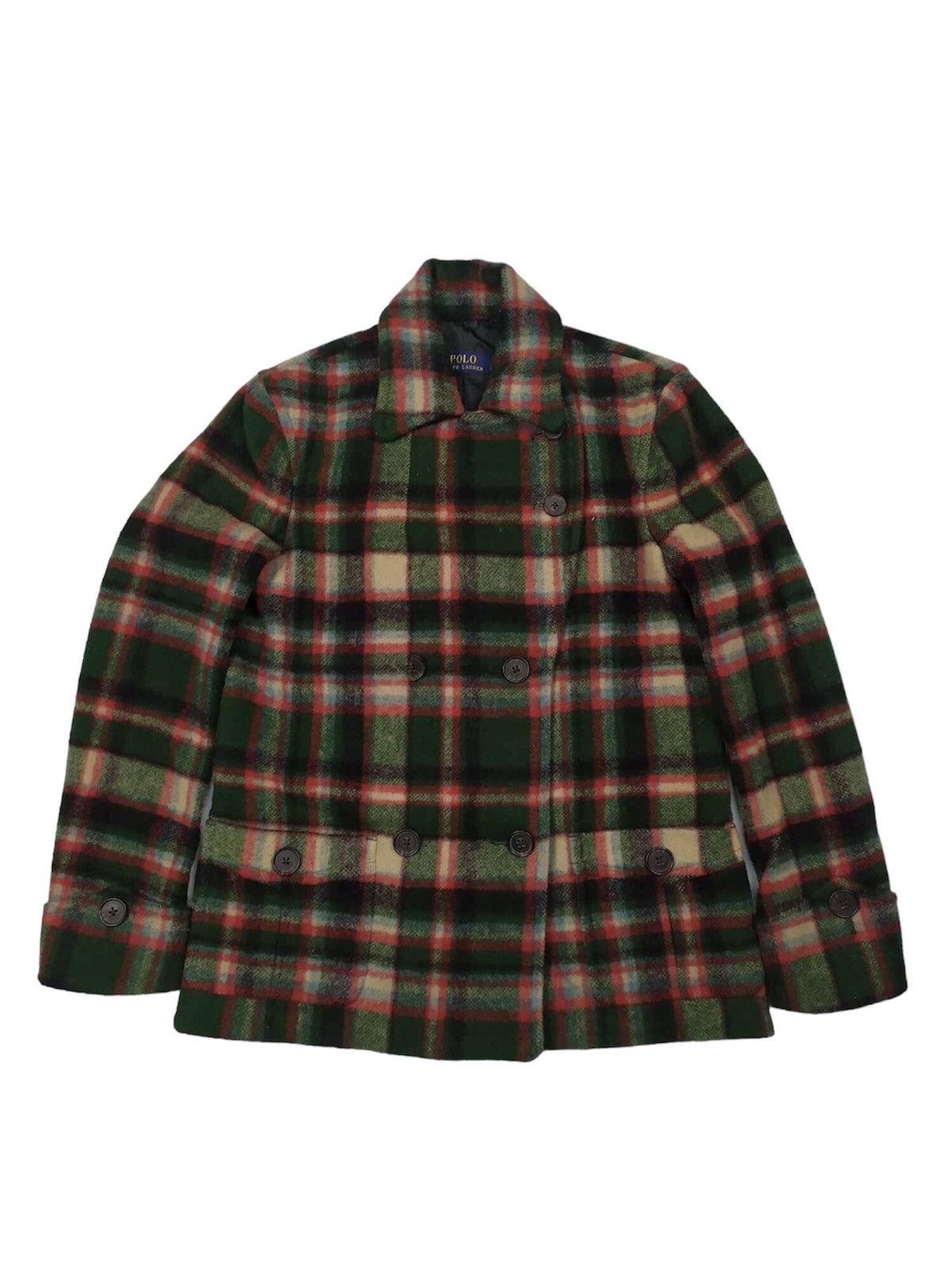image of Cashmere Wool x Polo Ralph Lauren Polo Ralph Laurent Plaid Wool Cropped Huntsman Peacoat Jacket, Wo