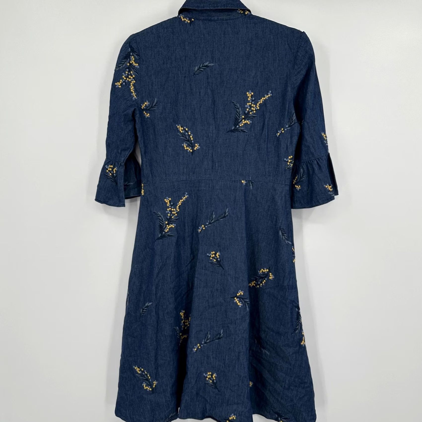 Vintage Draper James Dress Womens 2 Blue Denim Chambray Embroidered Floral Button Front Shirt Dress Size XS / US 0-2 / IT 36-38 - 5 Thumbnail