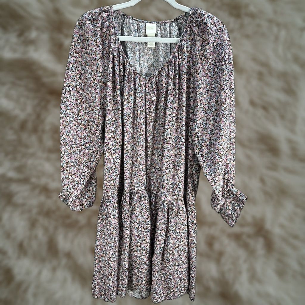 H&M H&M Black Pink Blue Microfloral Ruched Shift Dress Mini Long Sleeve Viscose Sz M Dress Womens Short Sleeve Floral Ruched Casual Party/Cocktail Size M / US 6-8 / IT 42-44 - 1 Thumbnail