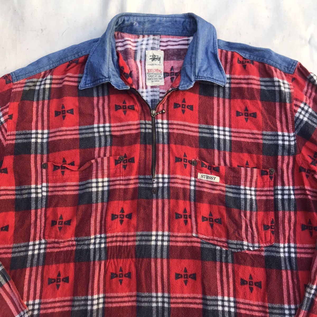 Stussy Vintage Stussy Halfzip Flannel Made In Usa shirt plaid tarta Size US XL / EU 56 / 4 - 12 Thumbnail