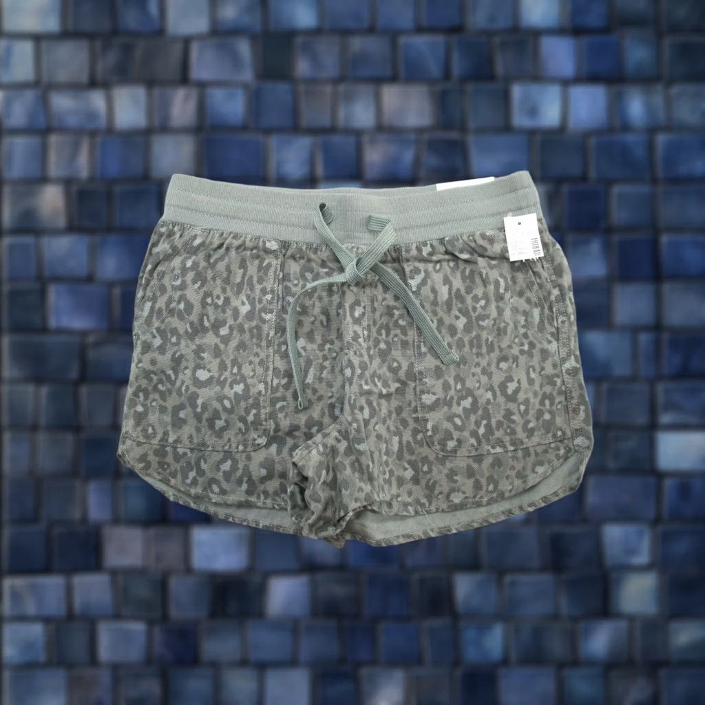 Vintage Maurice's Leopard Print Green Short Shorts XS Elastic Drawstring Waist Women's Size 26" / US 2 / IT 38 - 1 Thumbnail