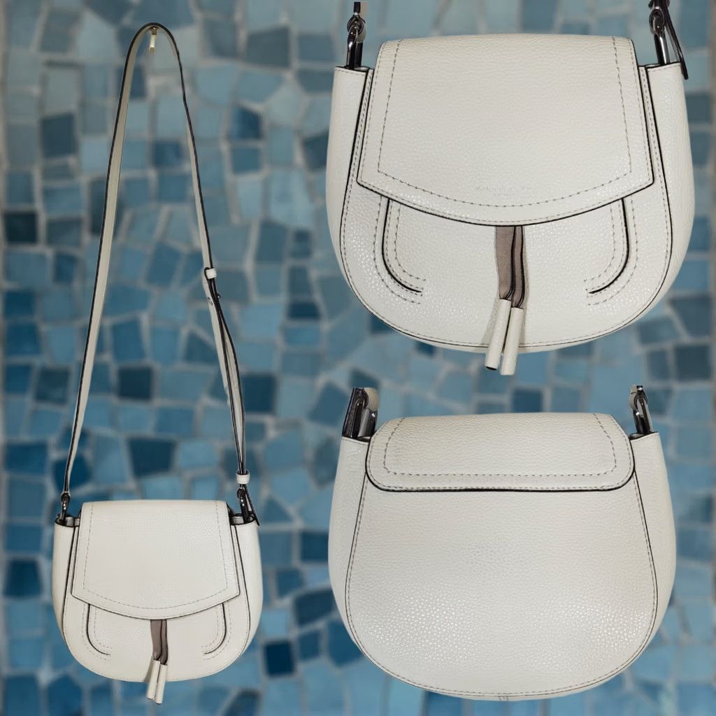 Marc Jacobs Marc Jacobs Maverick Shoulder Bag Cream Pebbled Leather Flap Front Saddle Bag Womens medium Canvas Leather EUC Size ONE SIZE - 1 Thumbnail