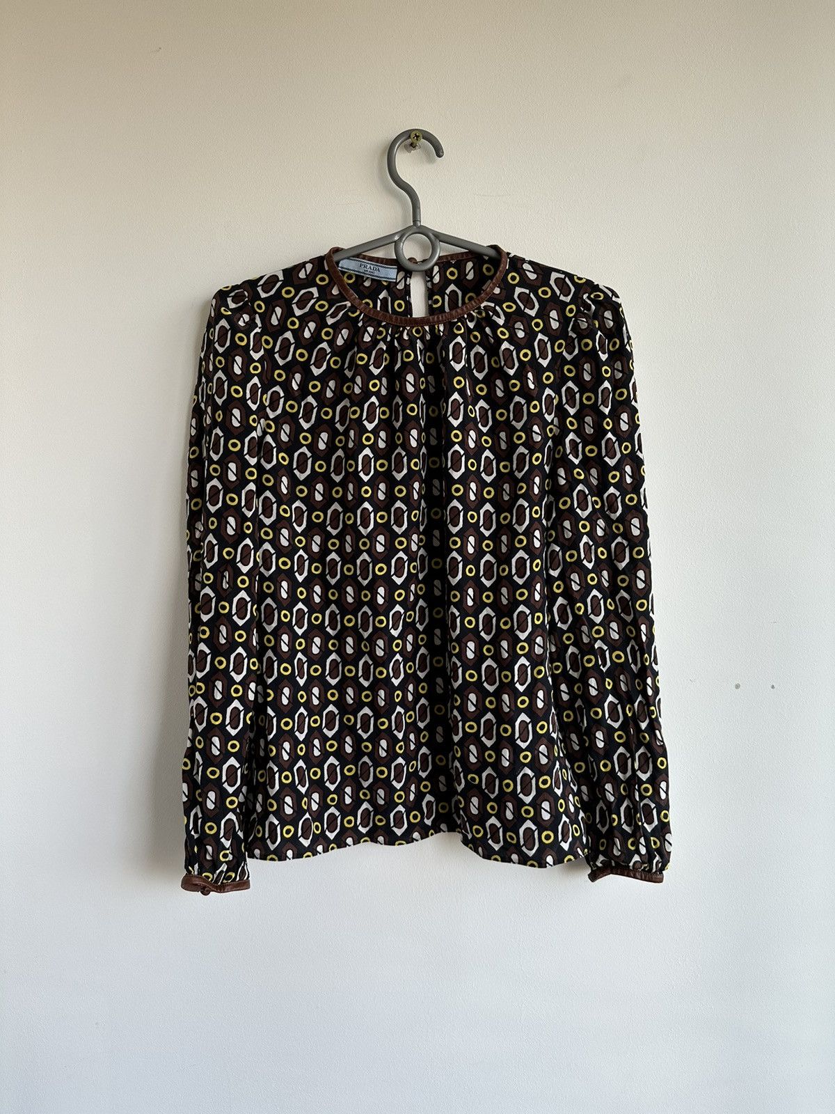 Prada Prada Silk Geometric Pattern Long Sleeve Blouse with Belt 40 Size S / US 4 / IT 40 - 1 Thumbnail