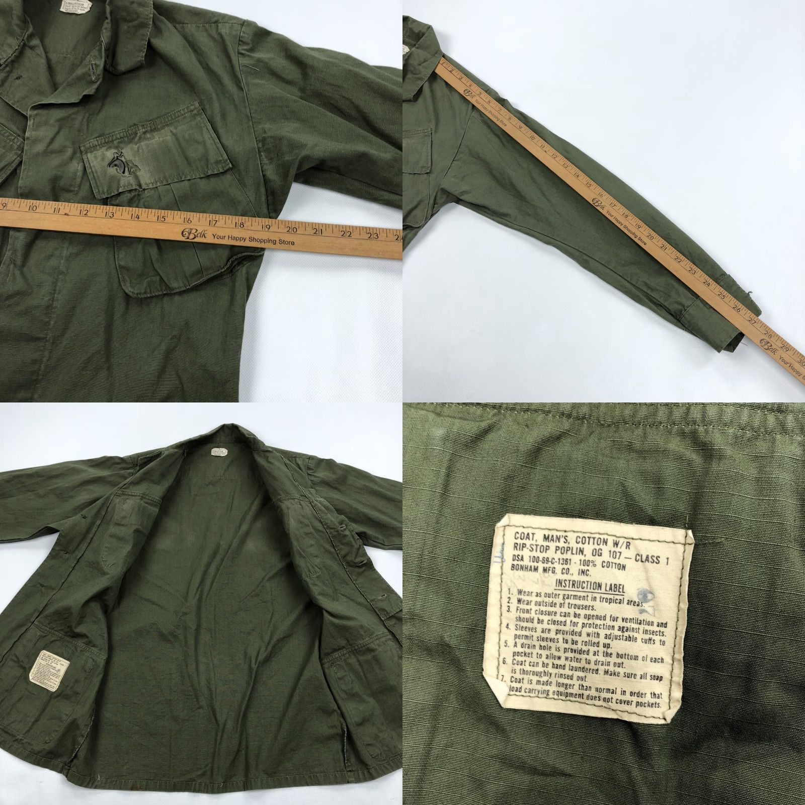 Vintage VINTAGE BONHAM MFG. CO., INC. Field Jacket Shirt XS Olive Drab Military Army Outdoor 1969 Mens Size US XS / EU 42 / 0 - 8 Thumbnail