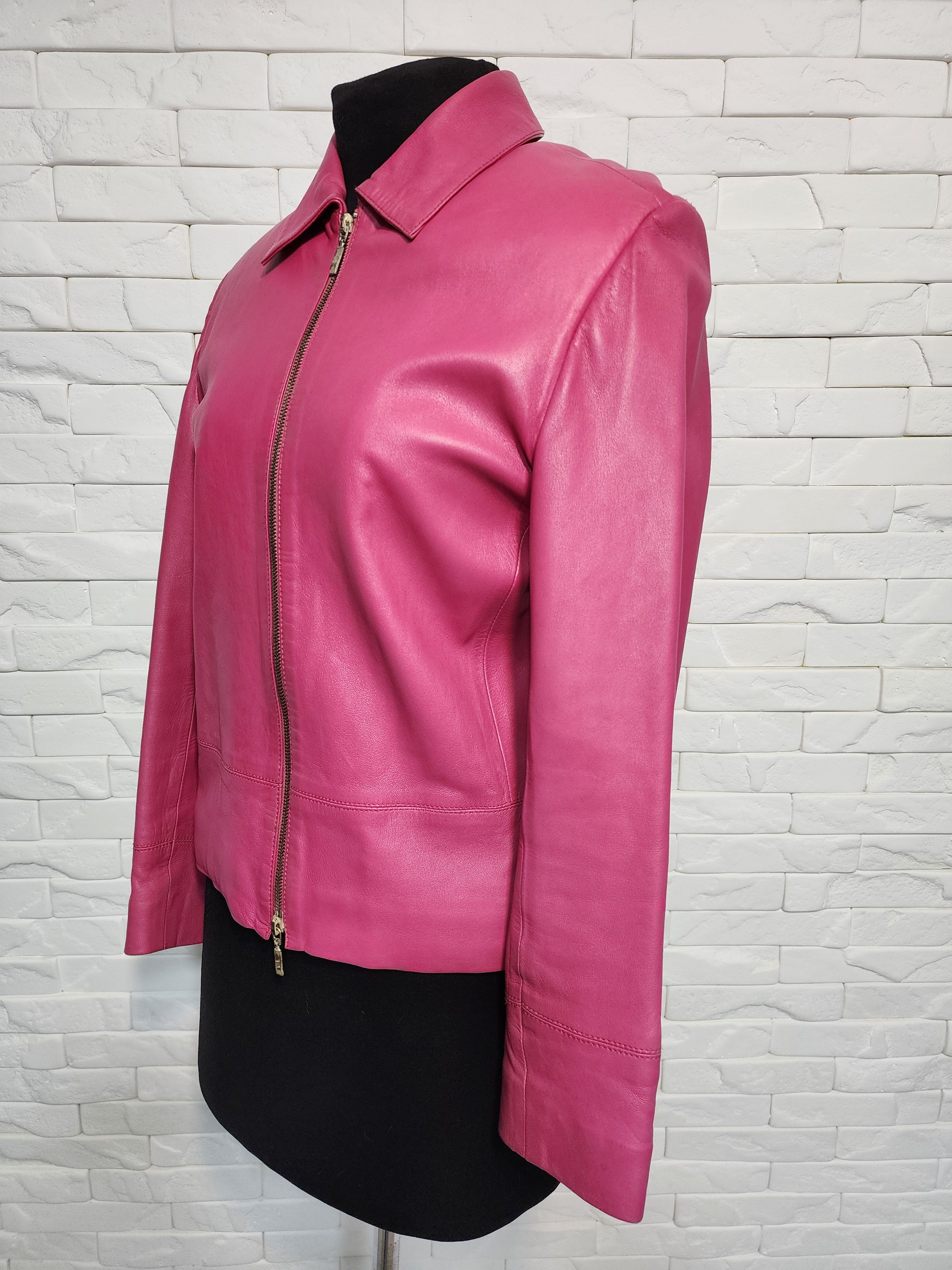 Designer Pink Leather Women's Sporty Jacket: Size M / US 6-8 / IT 42-44 - 2 Thumbnail