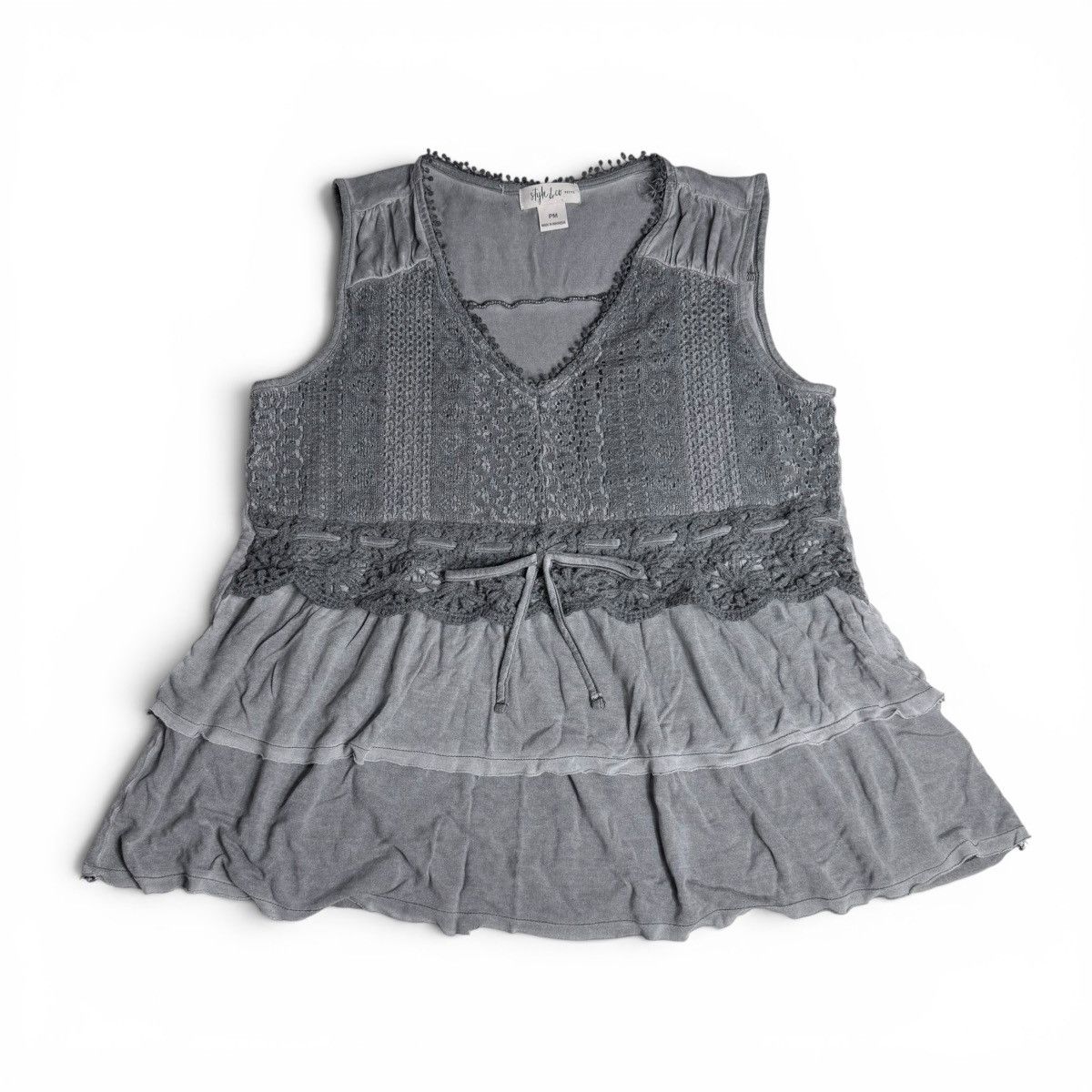 Style & Co Style & Co. Gray Layered Crochet Trim Tank Top Size M / US 6-8 / IT 42-44 - 9 Thumbnail
