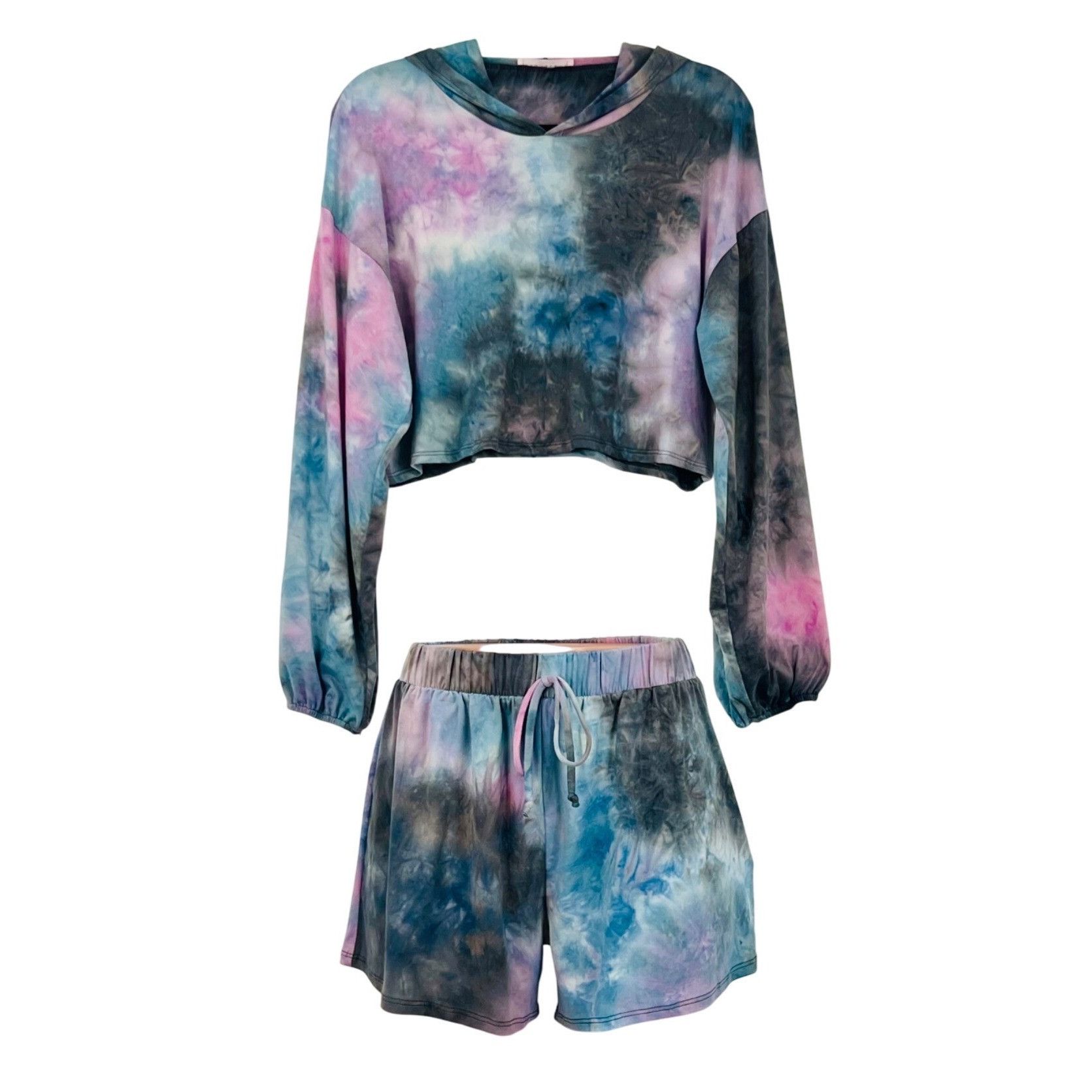 Other NWT Tie Dye Cropped Hoodie & Shorts 2 Piece Set | Athleisure Size L / US 10 / IT 46 - 3 Thumbnail