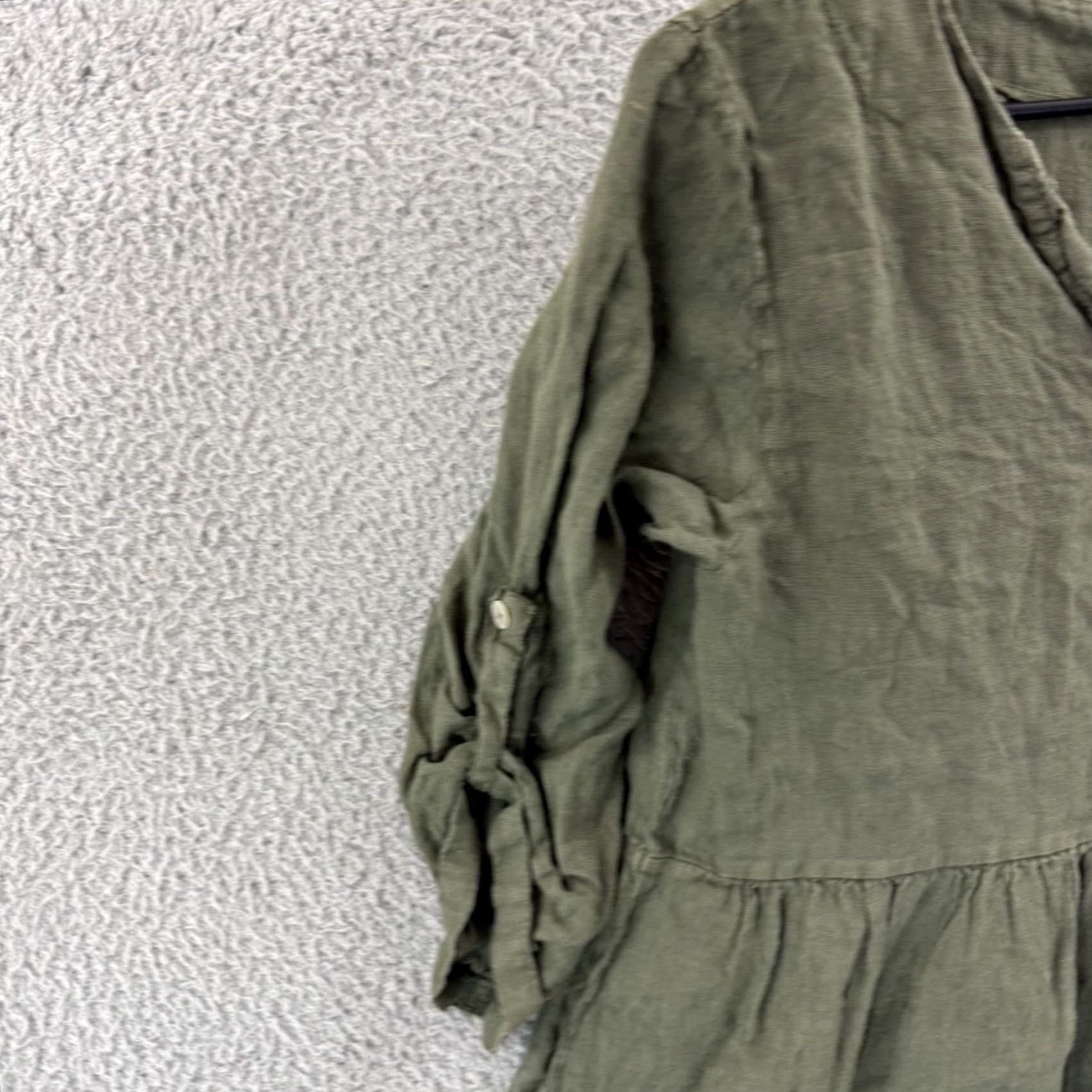 Vintage Bellambra Dress Women Medium Green Linen Trapeze Midi Boho Italy Violet 3/4 Sleeve Roll Tab Sleeve V-Neck Casual Travel Pattern Solid Lightweight Size M / US 6-8 / IT 42-44 - 5 Thumbnail
